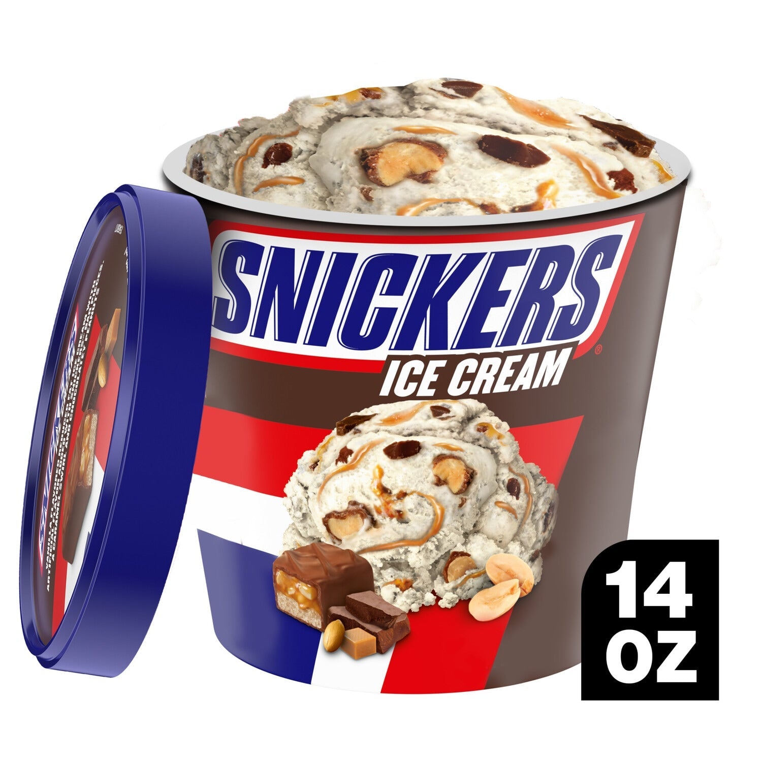 Snickers Ice Cream Reduced Fat Vanilla Ice Cream, Caramel, and Snickers Candy Bar Pieces, 14 Oz