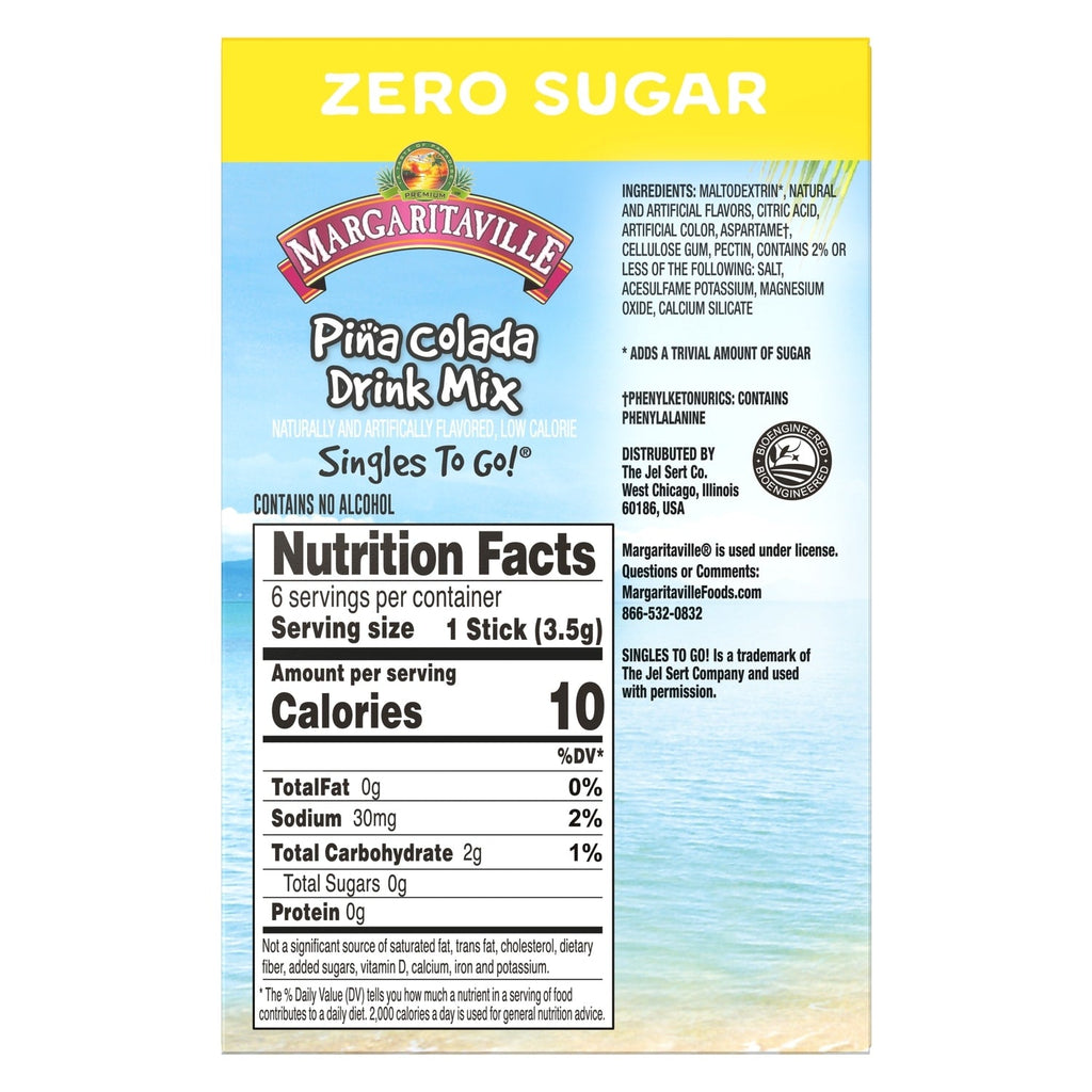Margaritavilla Pina Colada Zero Sugar Drink Mix, 6-pc Pack.