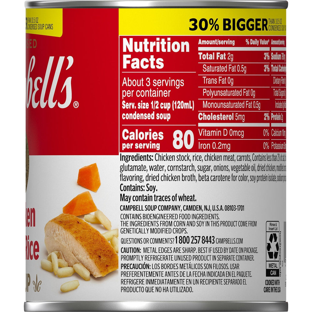 Campbellâs Condensed Chicken with Rice Soup, 13.8-oz. Cans