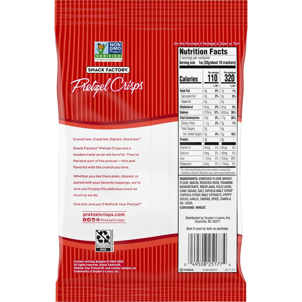 Snack Factory Everything Deli Style Pretzel Crisps, 3-oz. Bag