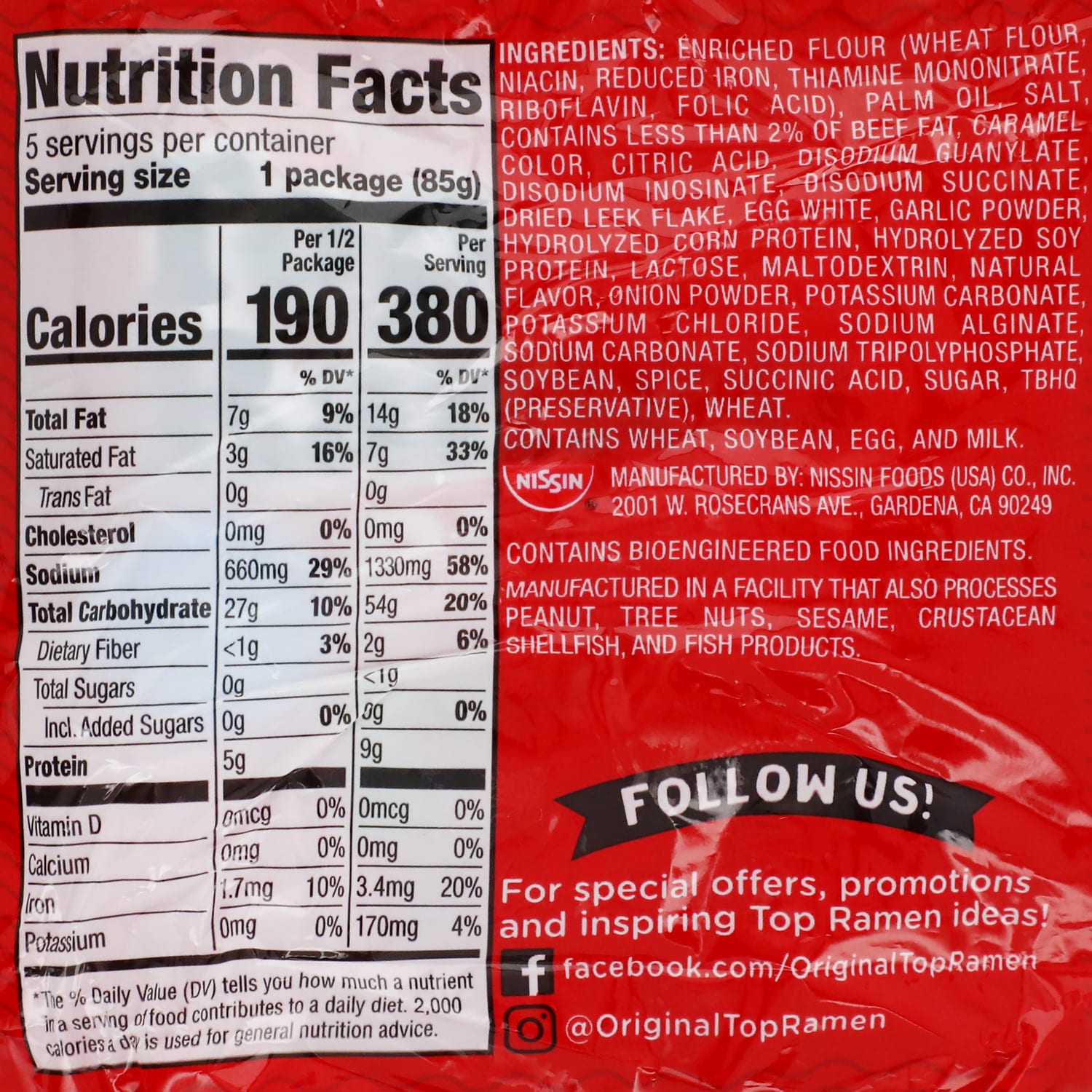 Nissin Top Ramen Beef-Flavored Noodle Soup, 5-ct. Packs