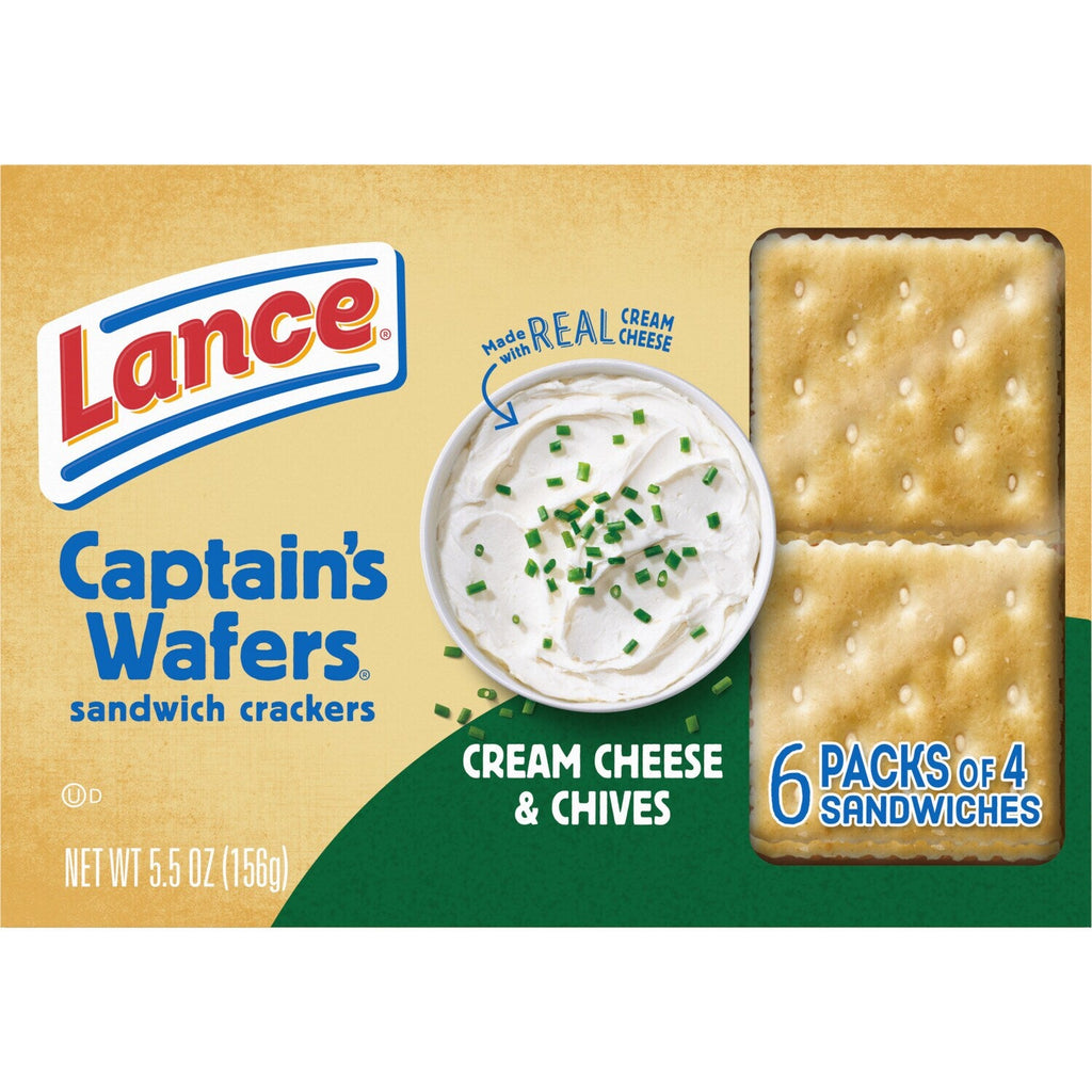 Lance Sandwich Crackers, Captain's Wafers Cream Cheese and Chives, 6 Packs, 4 Sandwiches Each