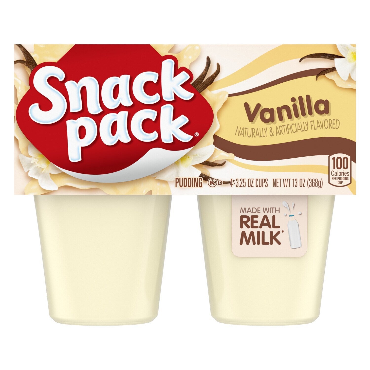 Snack Pack Vanilla Pudding, 3.25 oz Pudding Cups, 4 Count
