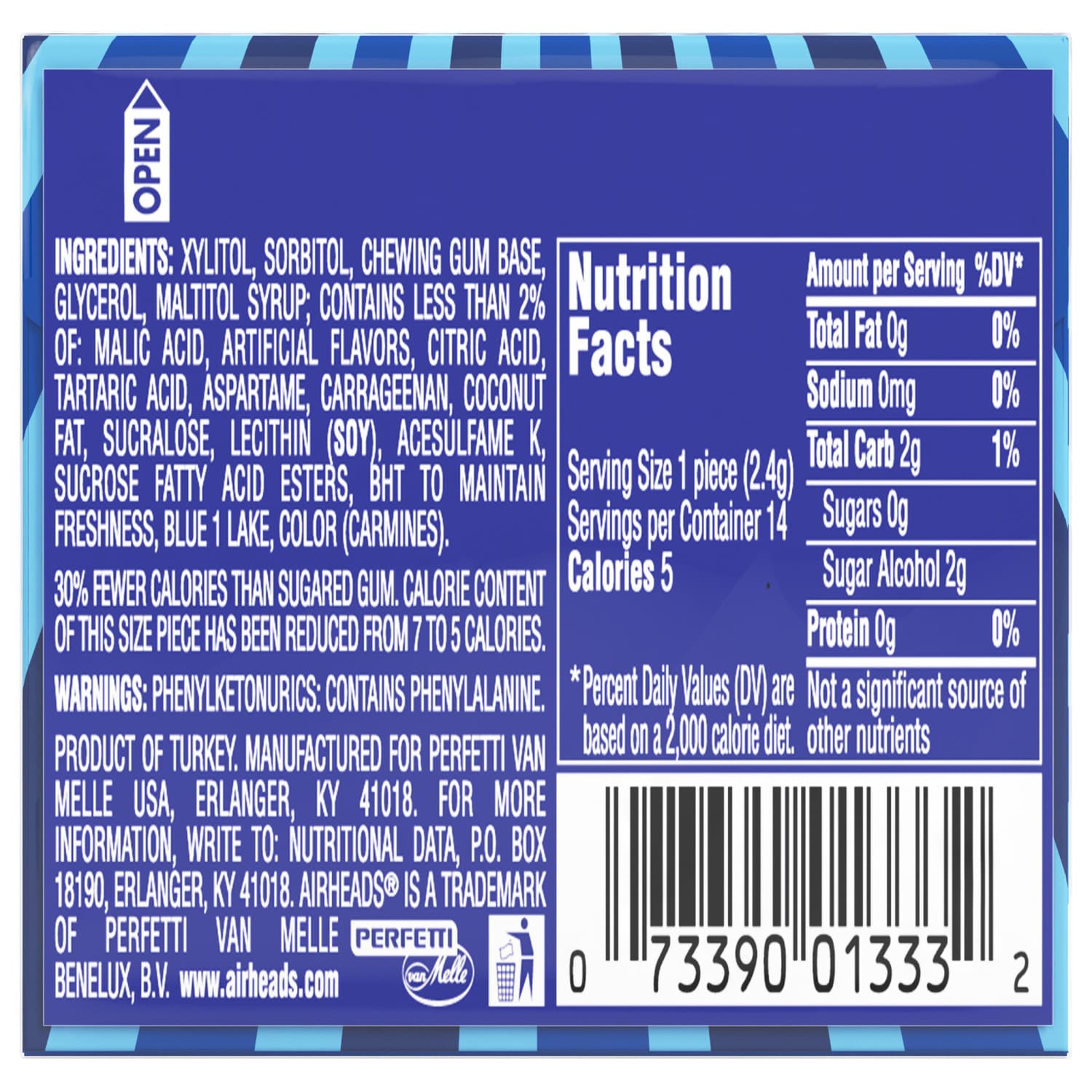 Airheads Blue Raspberry Flavored Gum, 14-ct. Pack