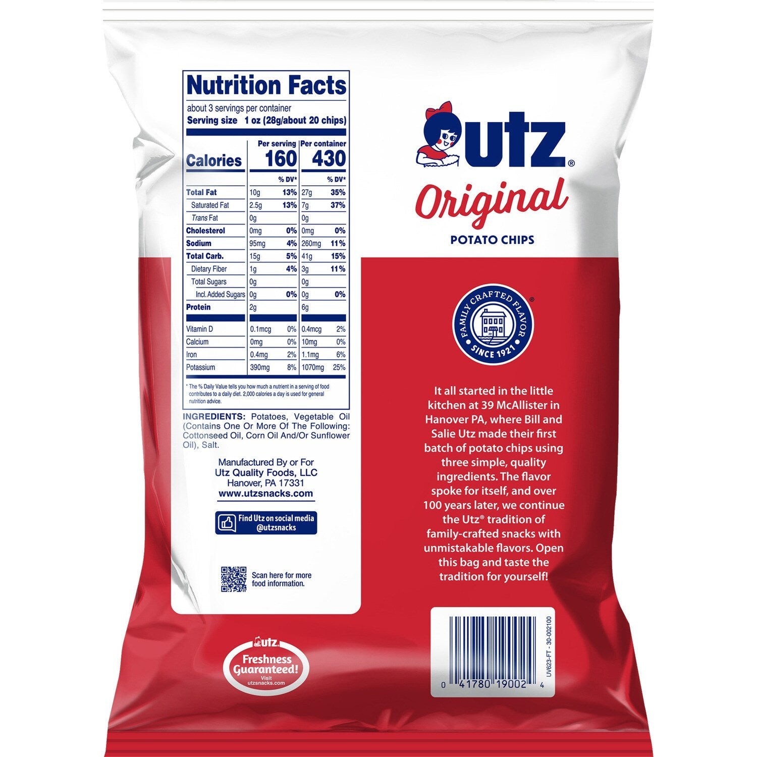 Utz Original Potato Chips 2.75 oz