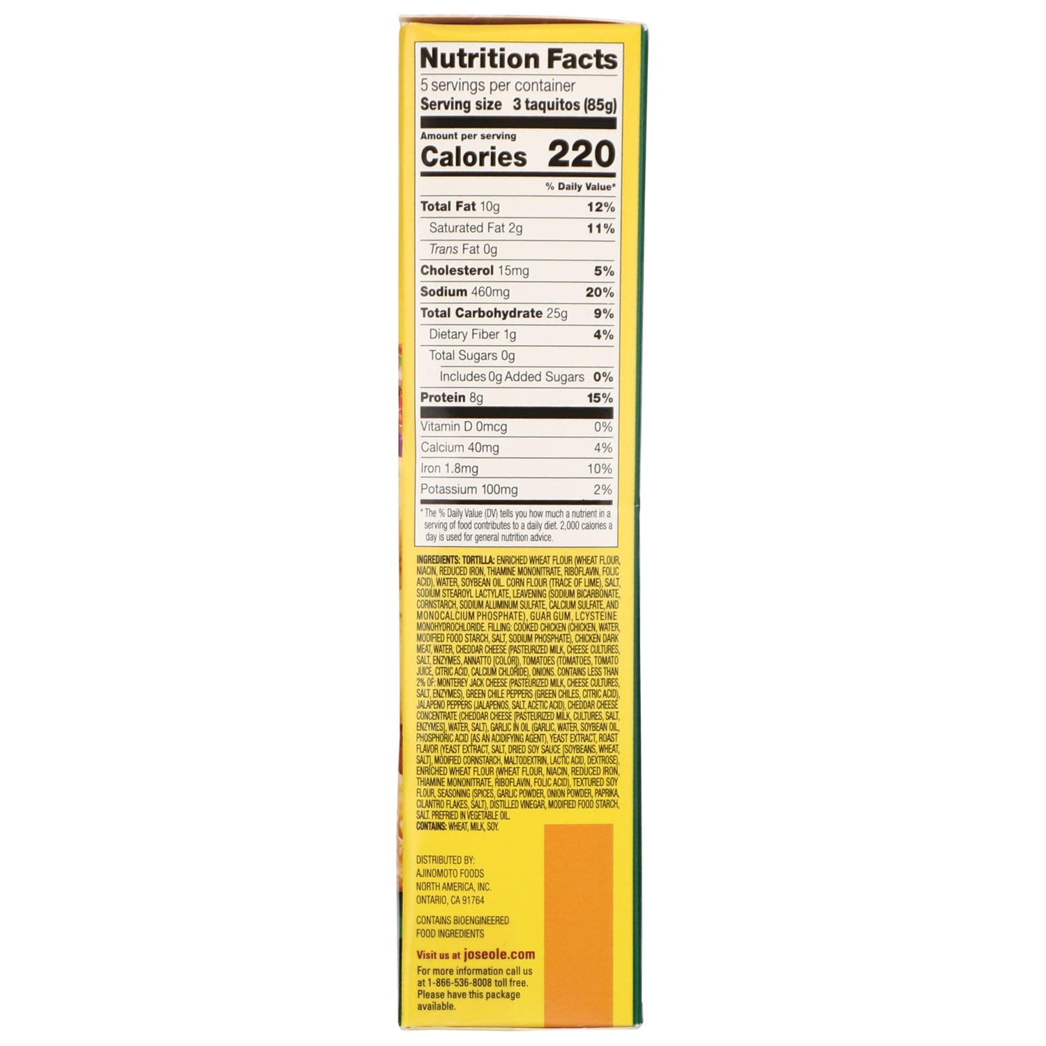 Jose Ole Chicken And Cheese Flour Taquitos, 15-pc Pack.