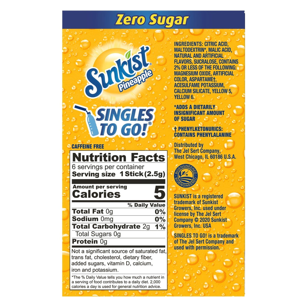 Sunkist Pineapple Singles-To-Go Drink Mix Packets, 6-ct. Box