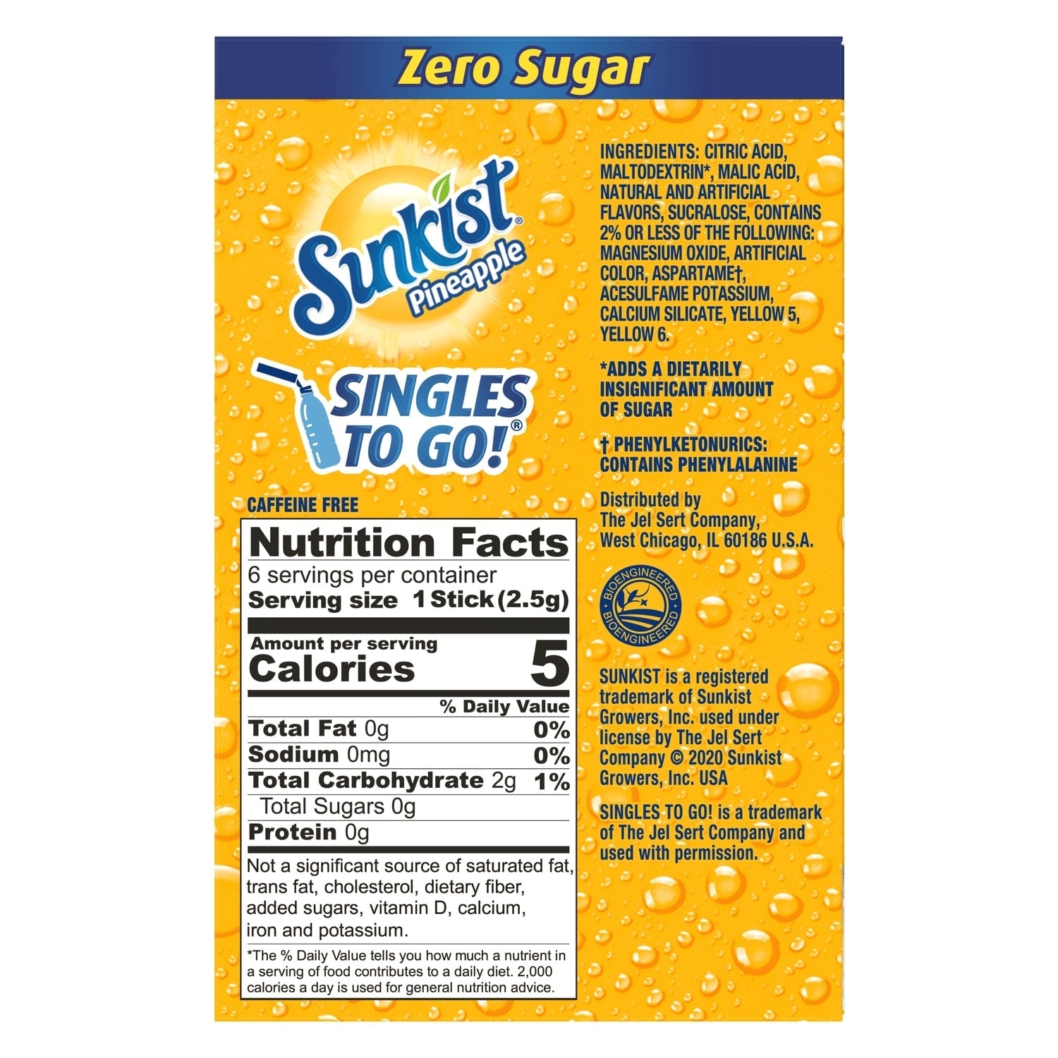 Sunkist Pineapple Singles-To-Go Drink Mix Packets, 6-ct. Box