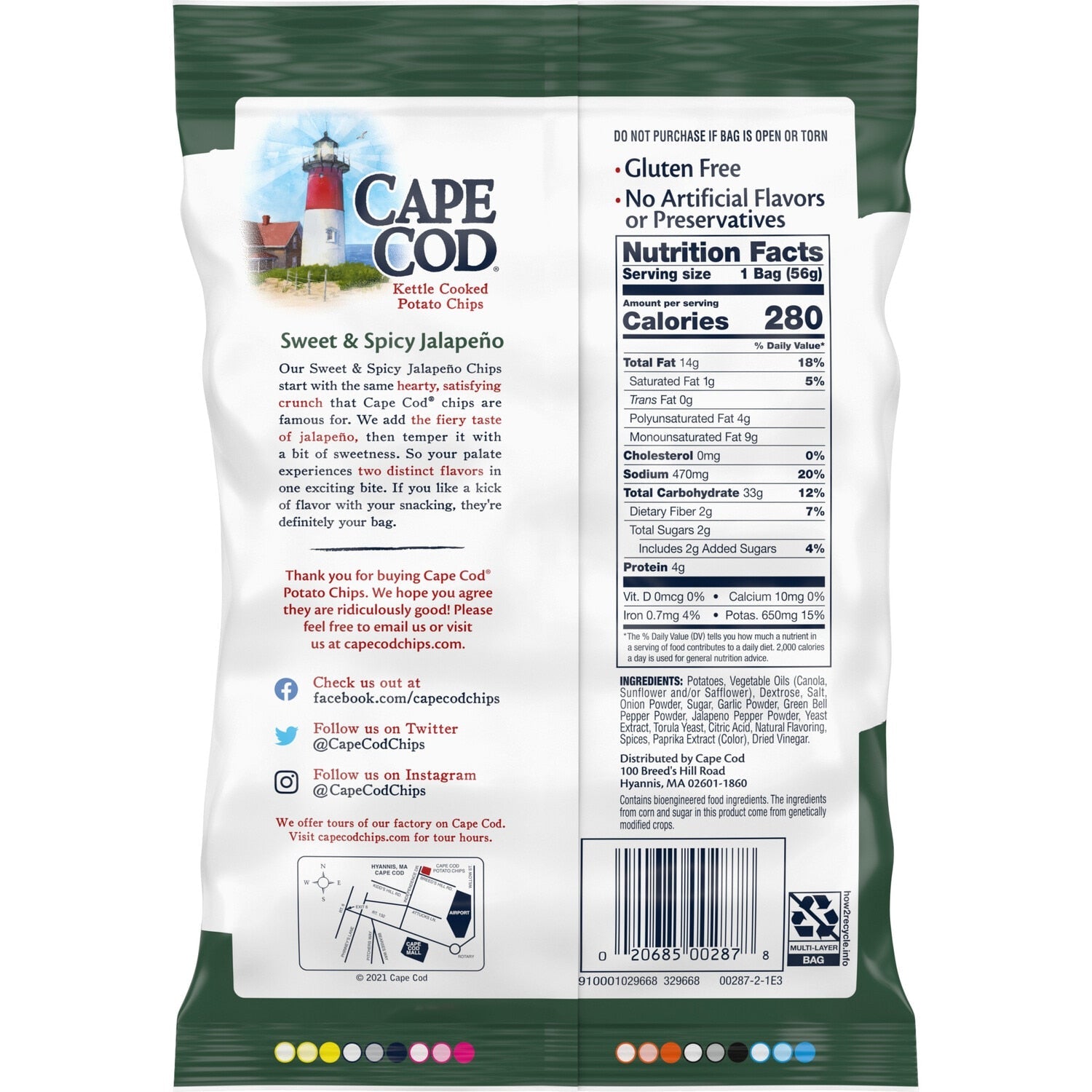 Cape Cod Sweet and Spicy JalapeÃ±o Potato Chips, 2 oz.