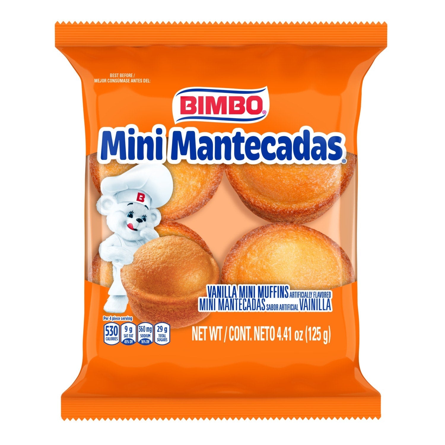Bimbo Mini Mantecadas Vanilla Flavored Mini Muffins, 4-pc Pack.