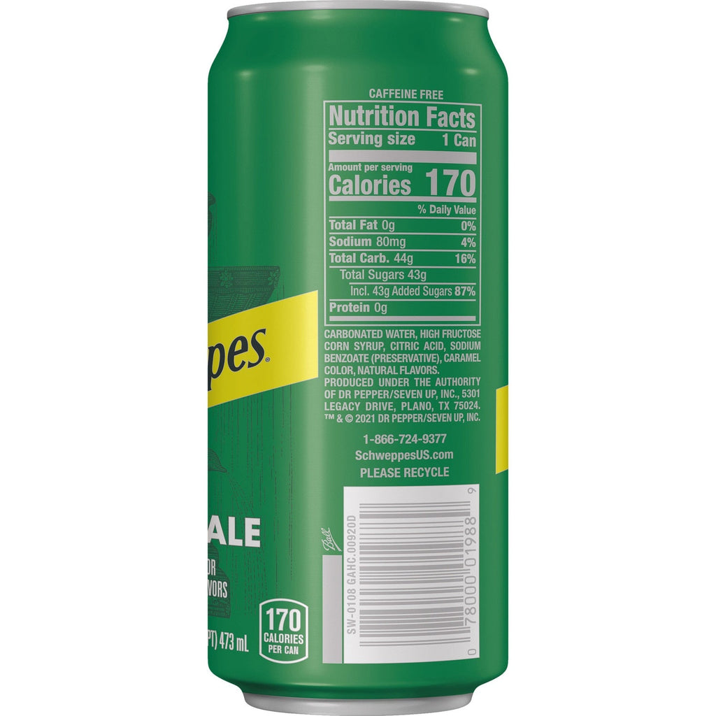 Schweppes Ginger Ale Soda, 16 fl oz can