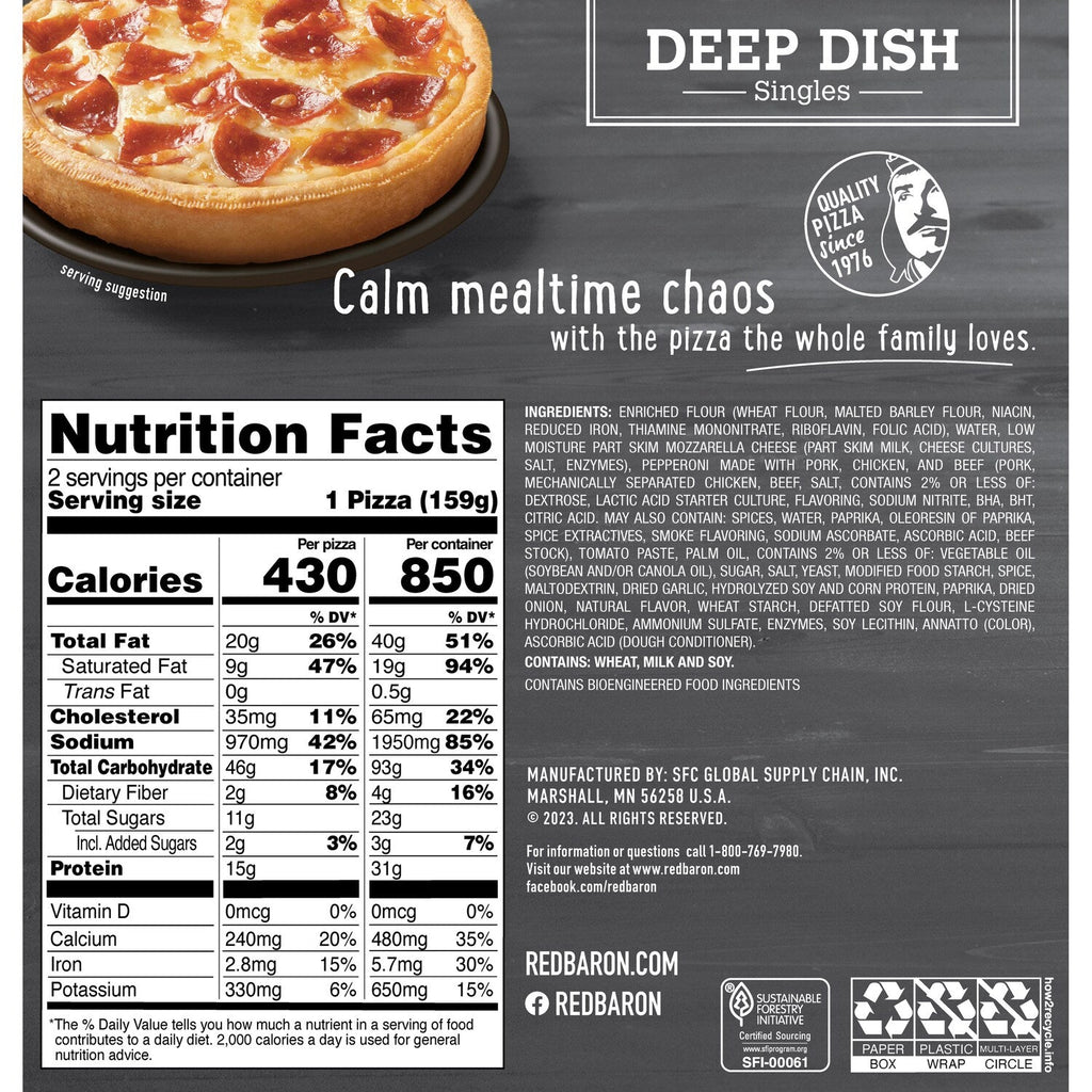 Red Baron Deep Dish Personal Frozen Pizza - Pepperoni, 2 ct.