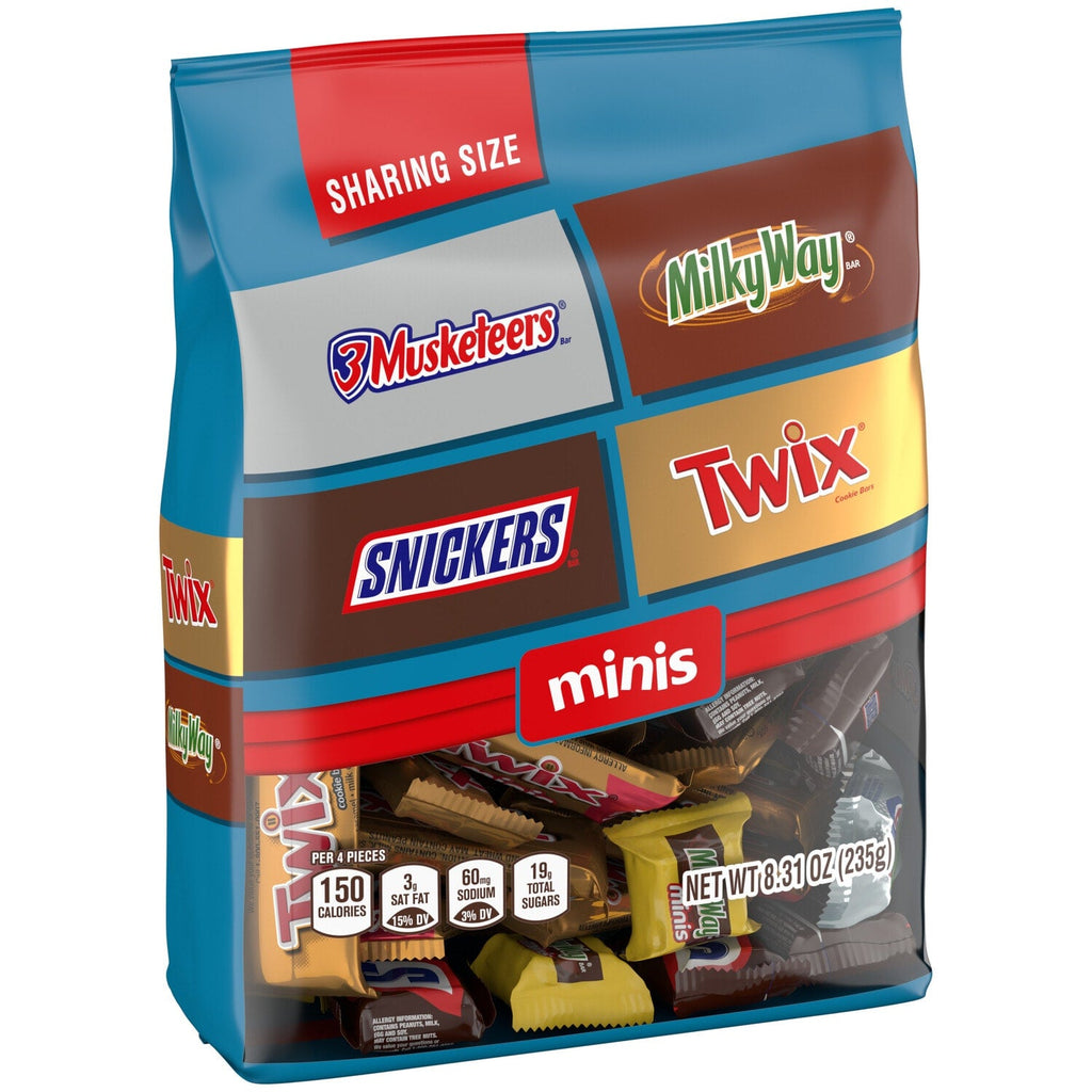SNICKERS, TWIX, MILKY WAY &amp; 3 MUSKETEERS Minis Chocolate Candy Bars Variety Pack, 8.31 Oz Bag