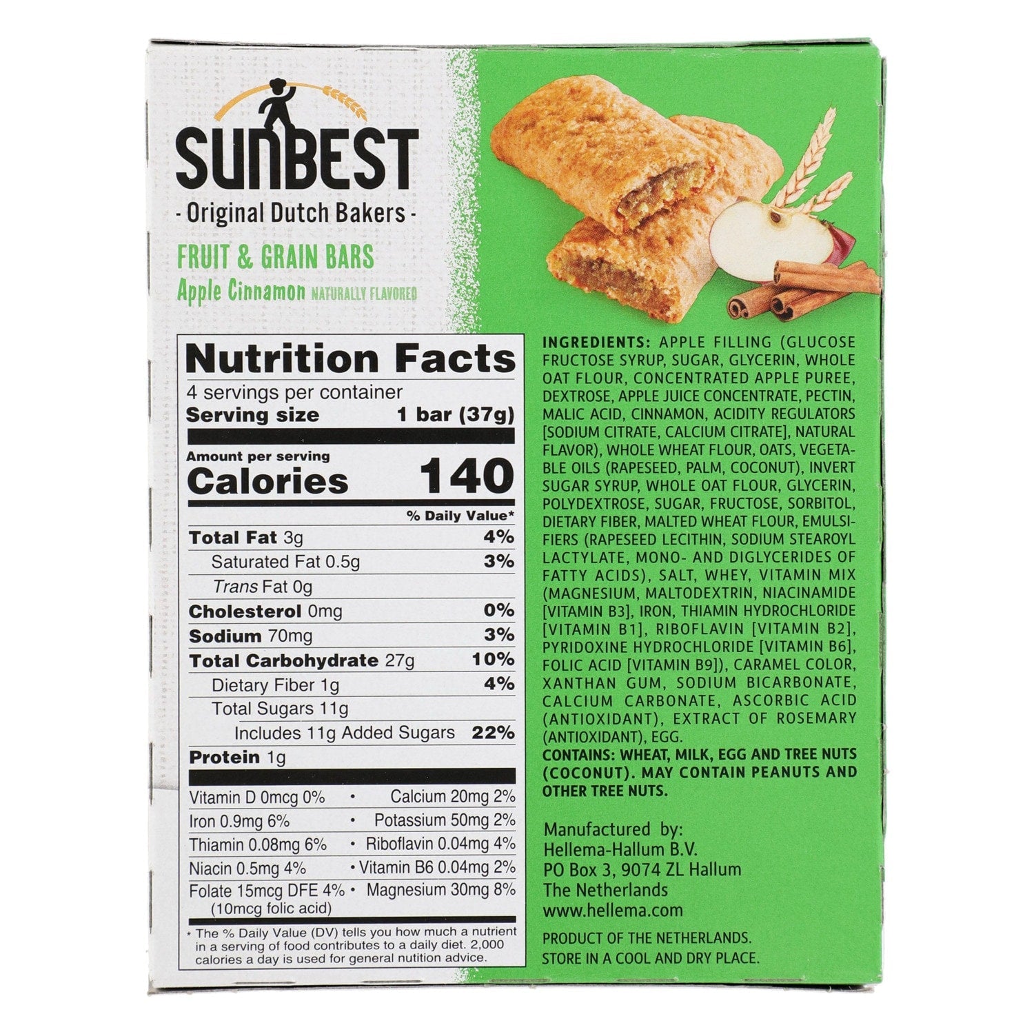 Sunbest Apple Cinnamon-Flavored Fruit And Grain Bars, 4-pc Pack.