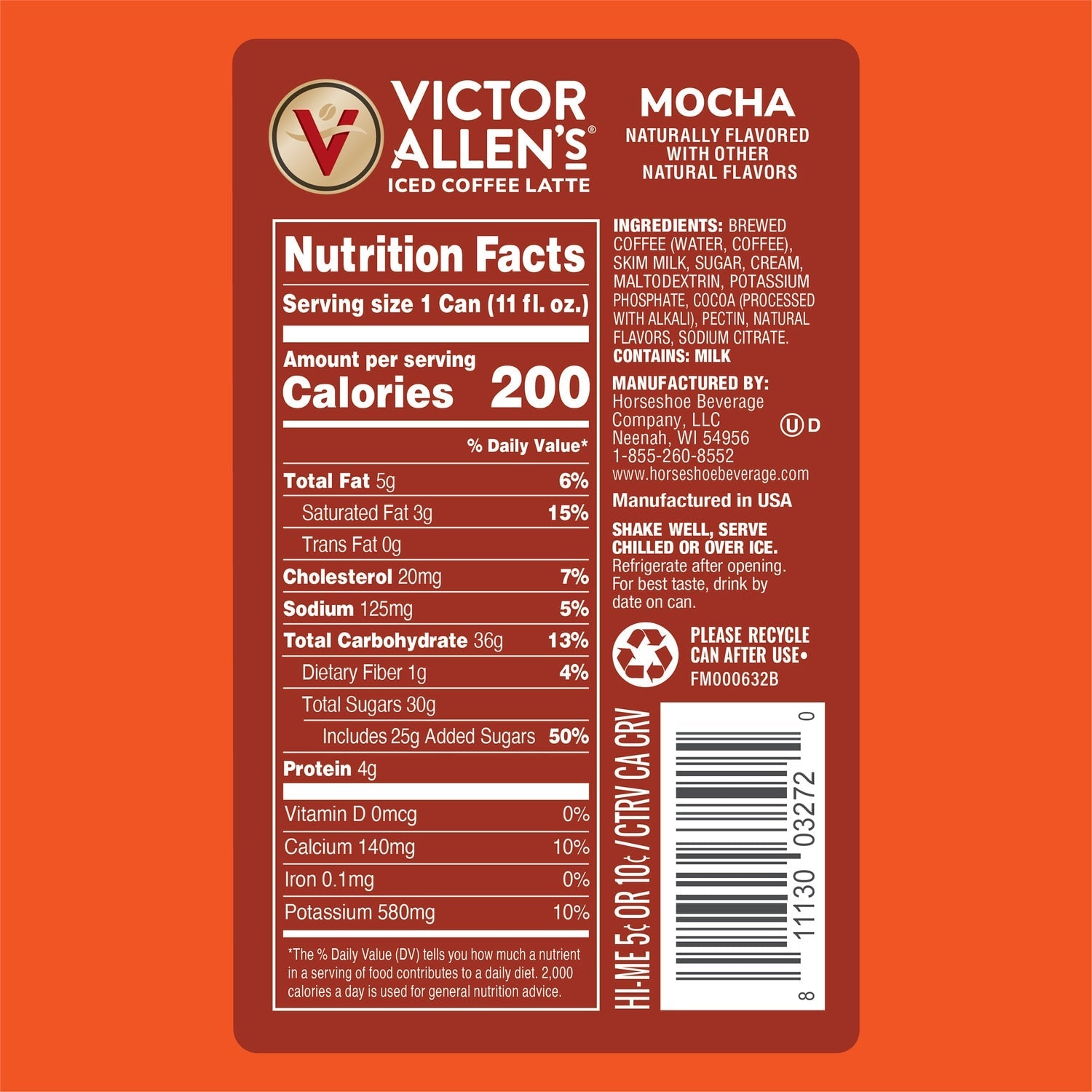 Victor Allen's Coffee Mocha Iced Latte Coffee Drink, 11-oz. Cans