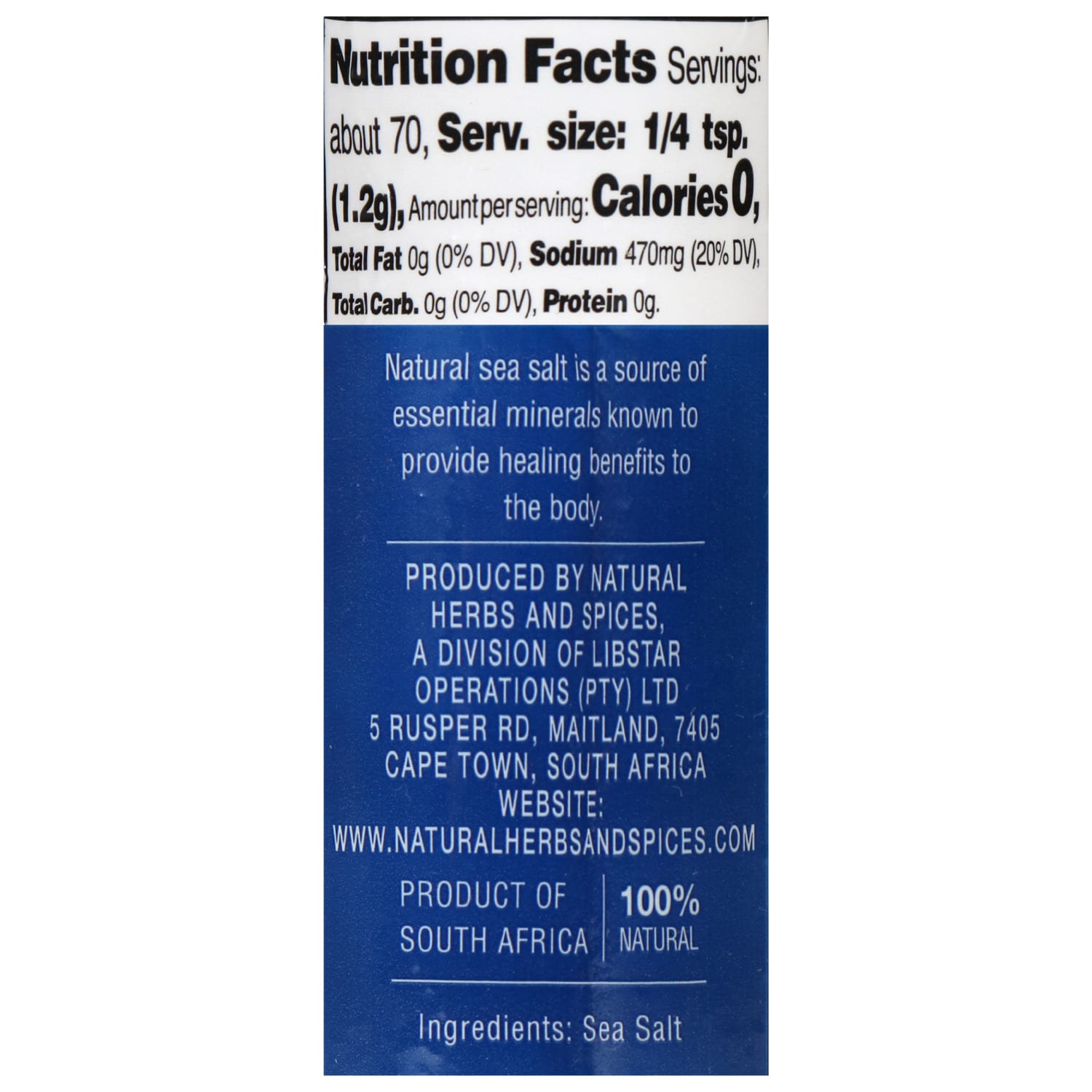 Natural Sea Salt Grinders, 3.1 oz.