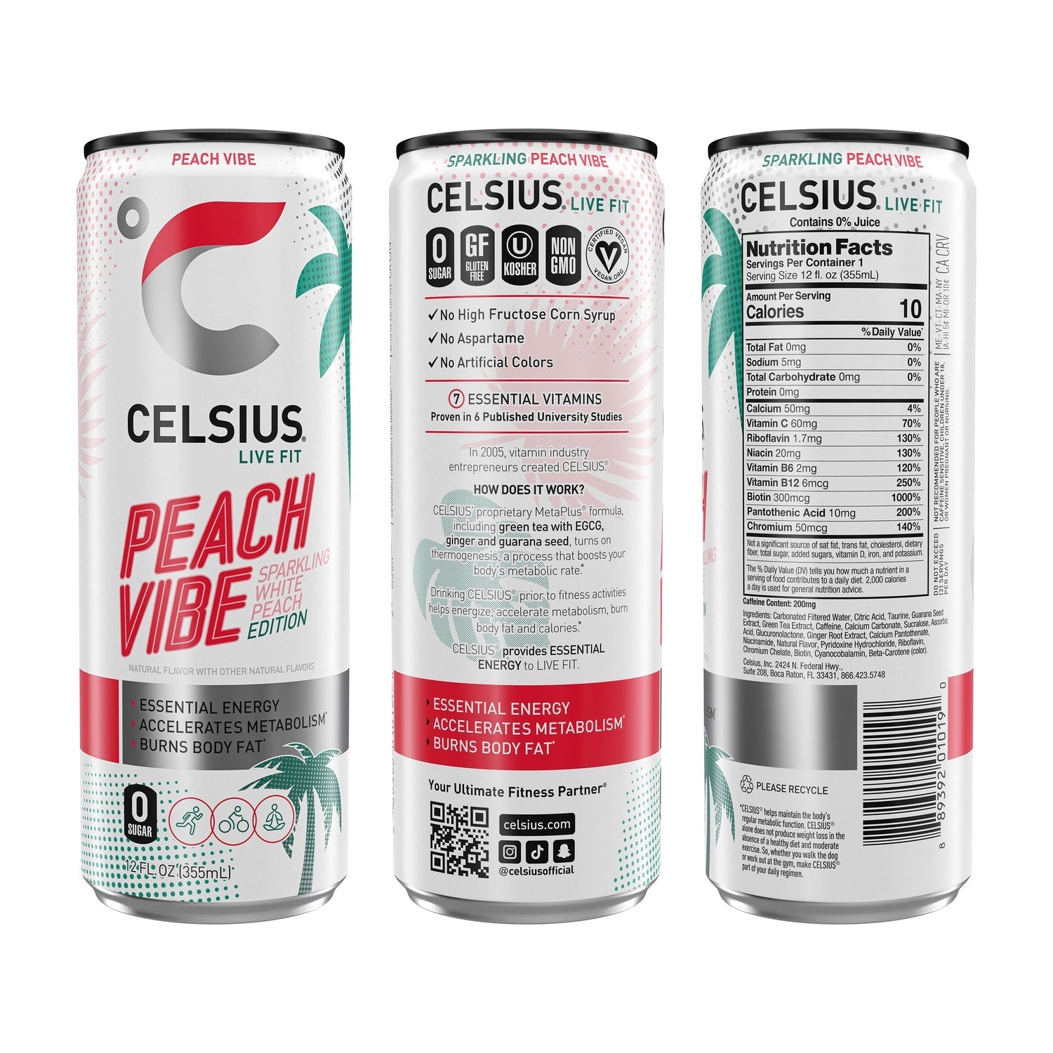 Celsius Peach Vibe Sparkling White Energy Drink, 1-ct.