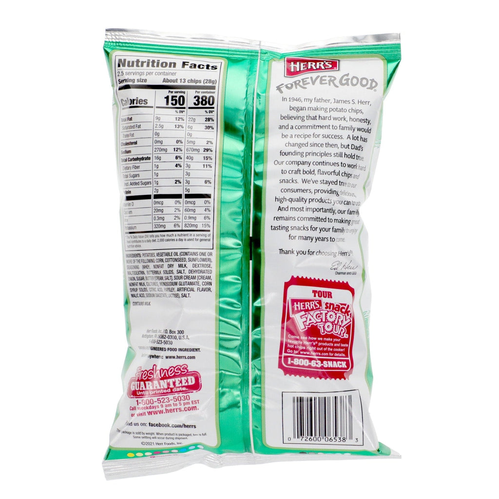 Herrâs Sour Cream and Onion Potato Chips, 2.5 oz.