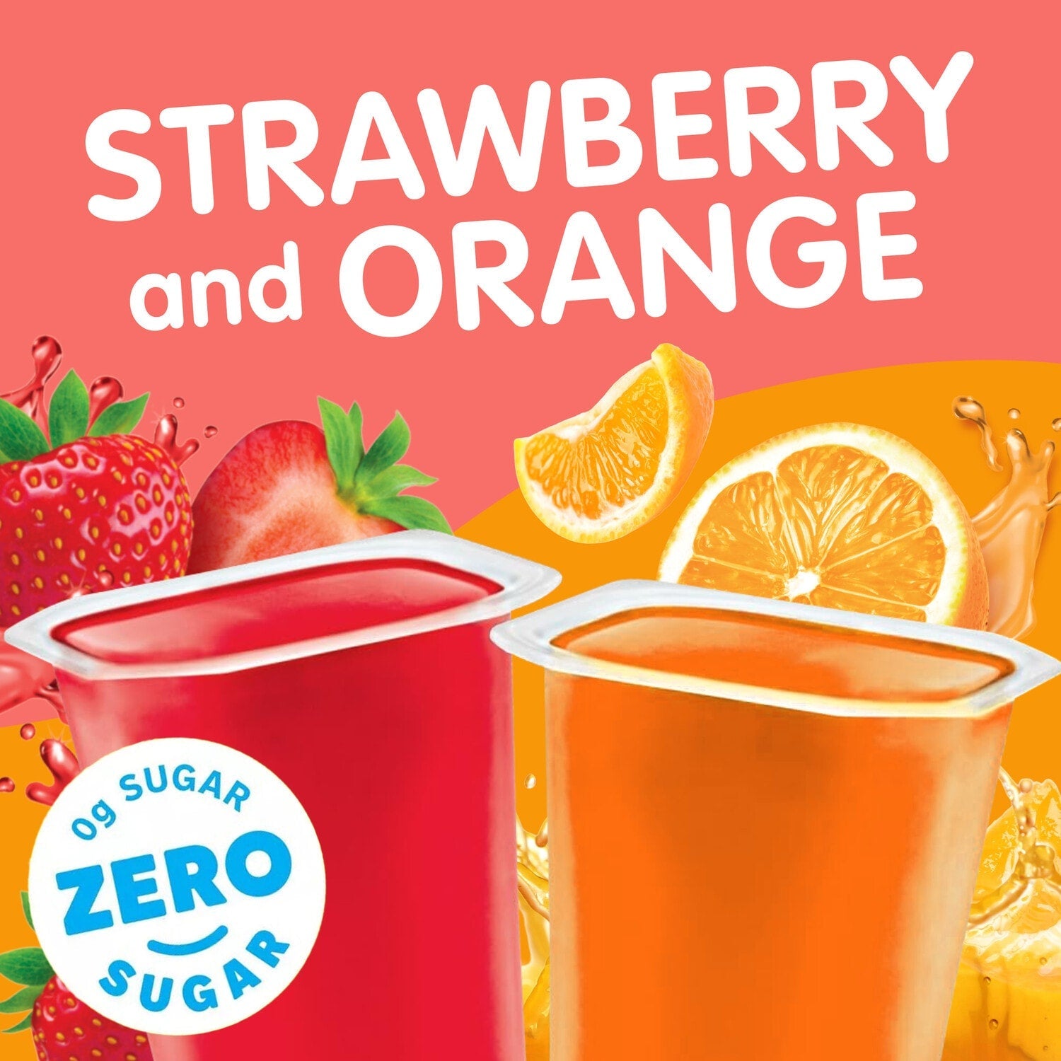 Snack Pack Zero Sugar Strawberry and Orange Flavored Juicy Gels, 3.25 oz Snack Cups, 4 Count