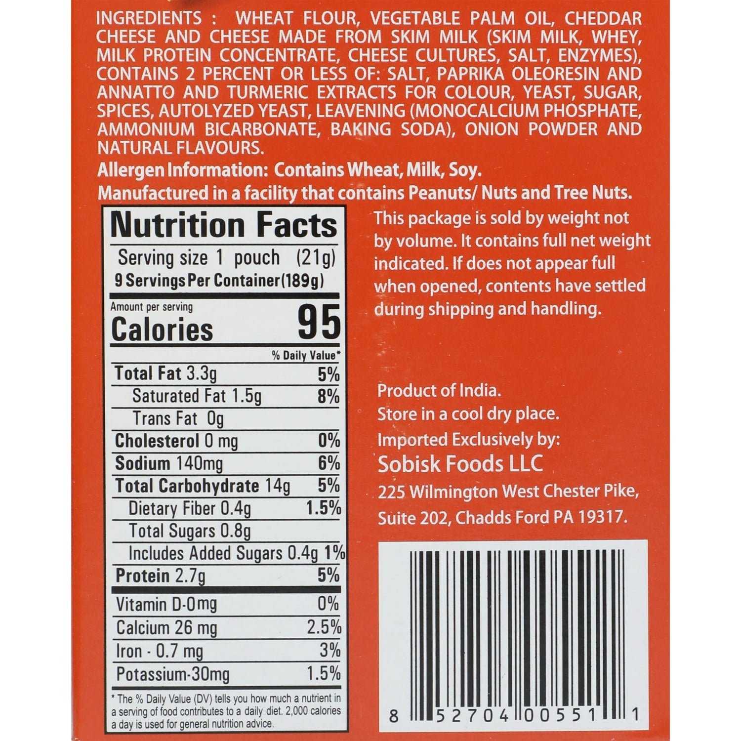 Sobisk Cheddar Cheese Crackers, 9-pack, 6.75 oz.