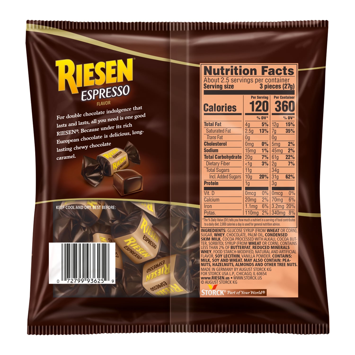 Storck Riesen Espresso Flavored Chewy Chocolates, 2.5 oz.
