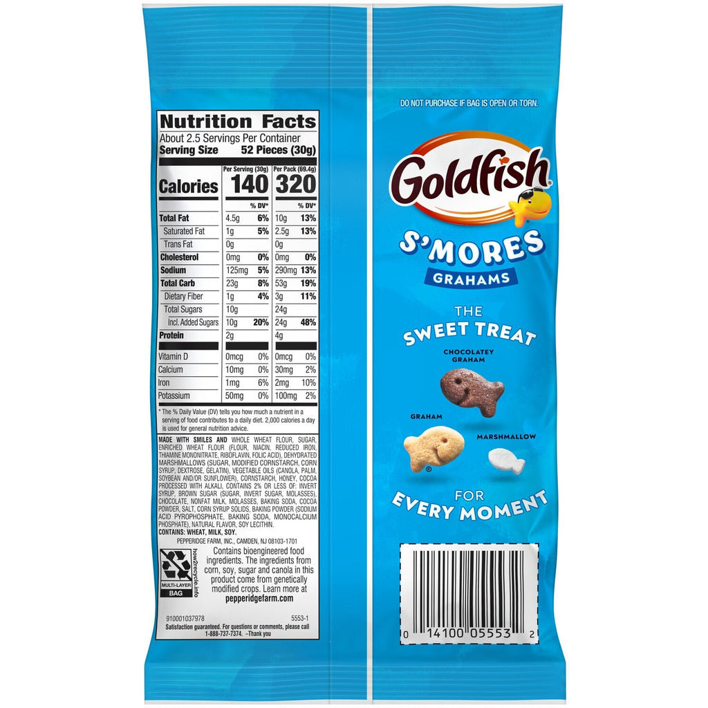 GoldfishÂ® Grahams S'mores Baked Grahams Snack Crackers, 2.45 Oz Bag