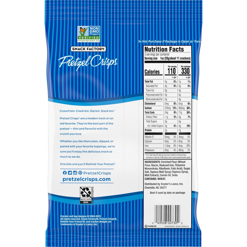 Snack Factory Pretzel Crisps - Original, 3 oz.