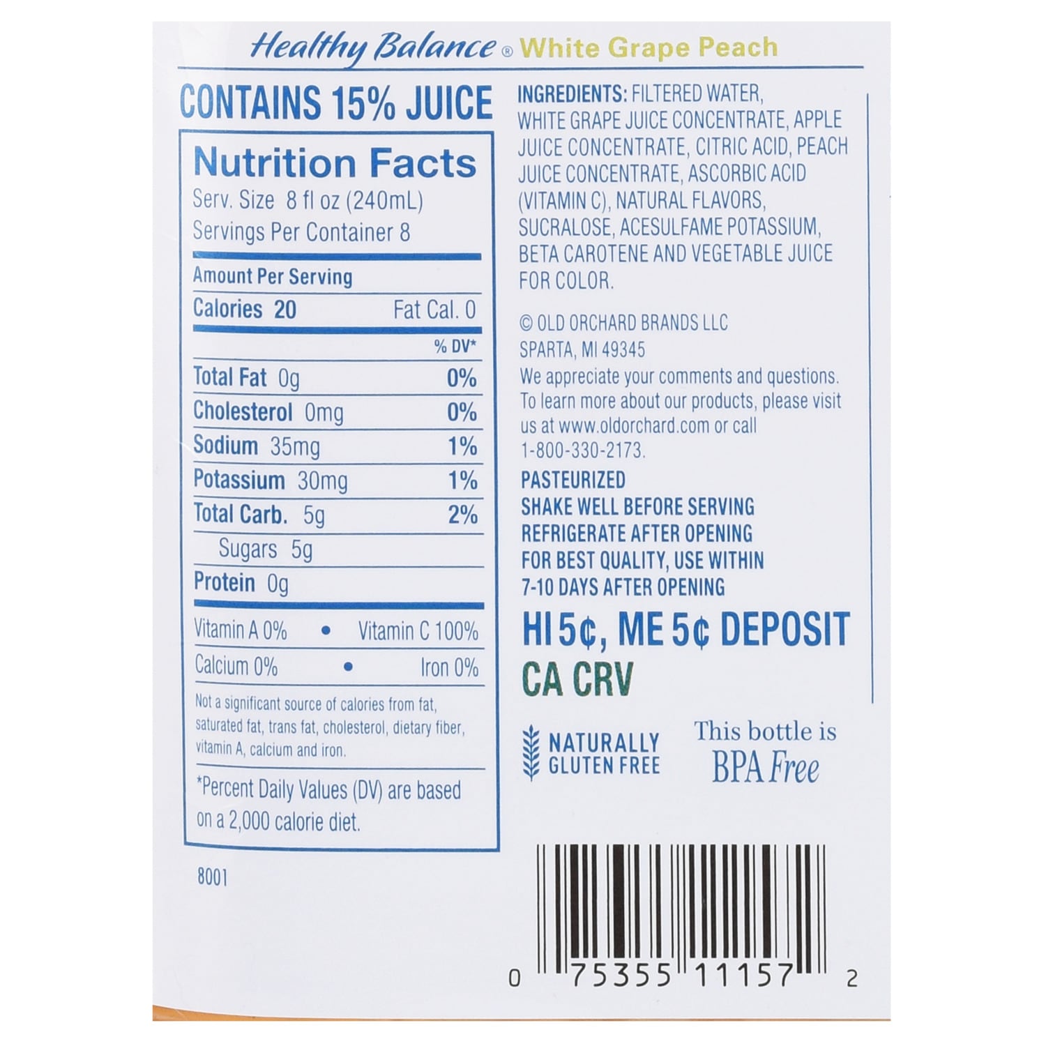 Old Orchard Healthy Balance Diet White Grape Peach Juice, 64-oz. Jugs