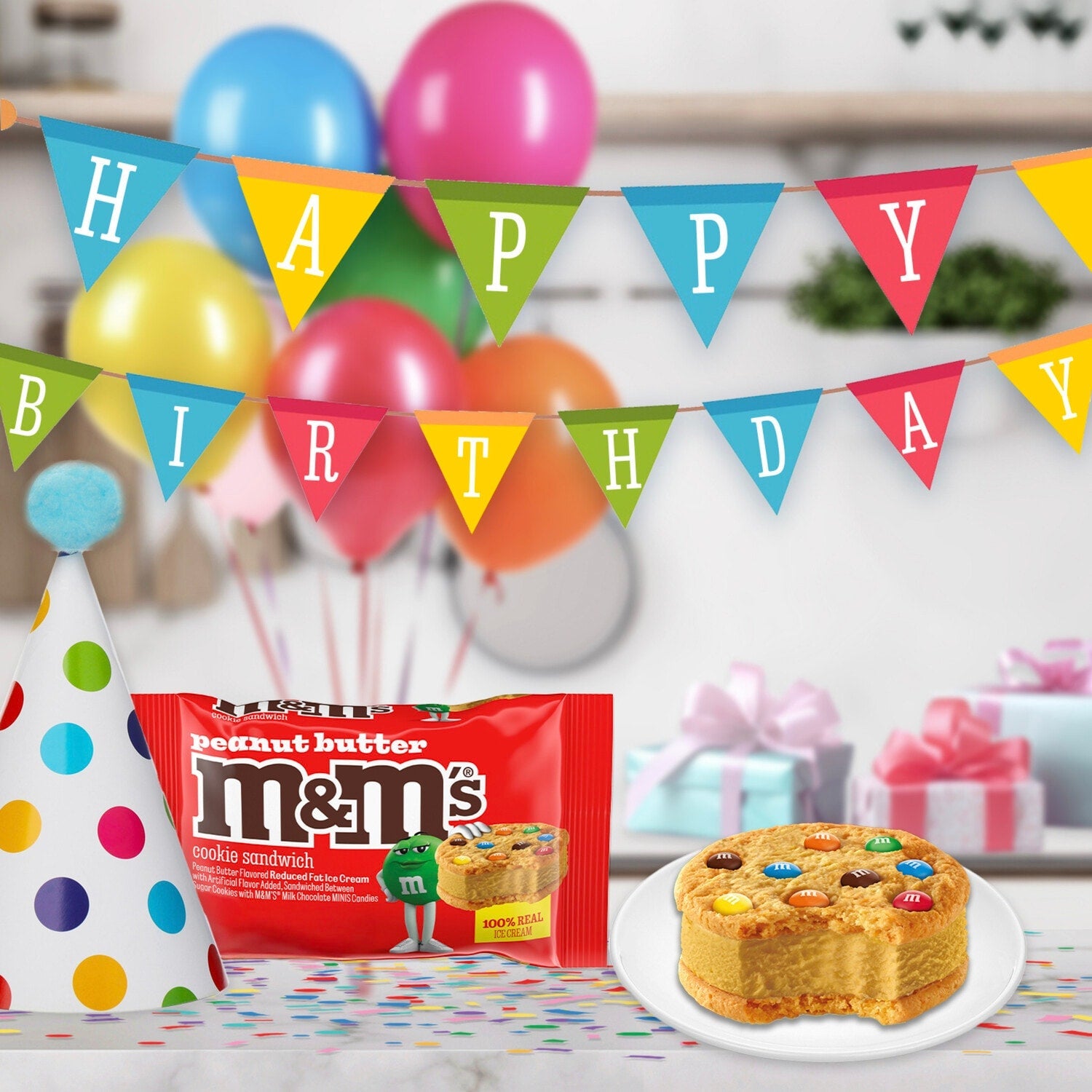 Mars M&amp;M'S Peanut Butter Ice Cream Sugar Cookie Sandwich Dessert, 3.5 Oz