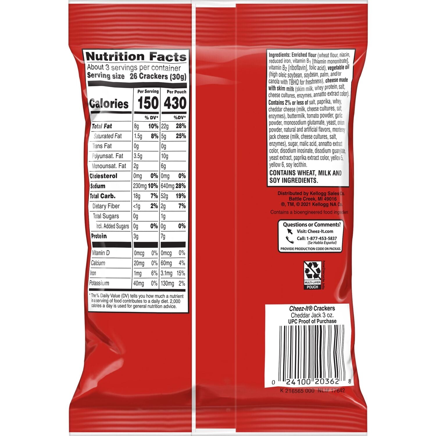 Kellogg's Cheez-It Cheddar Jack Grab n' Go Crackers, 3-oz. Bag