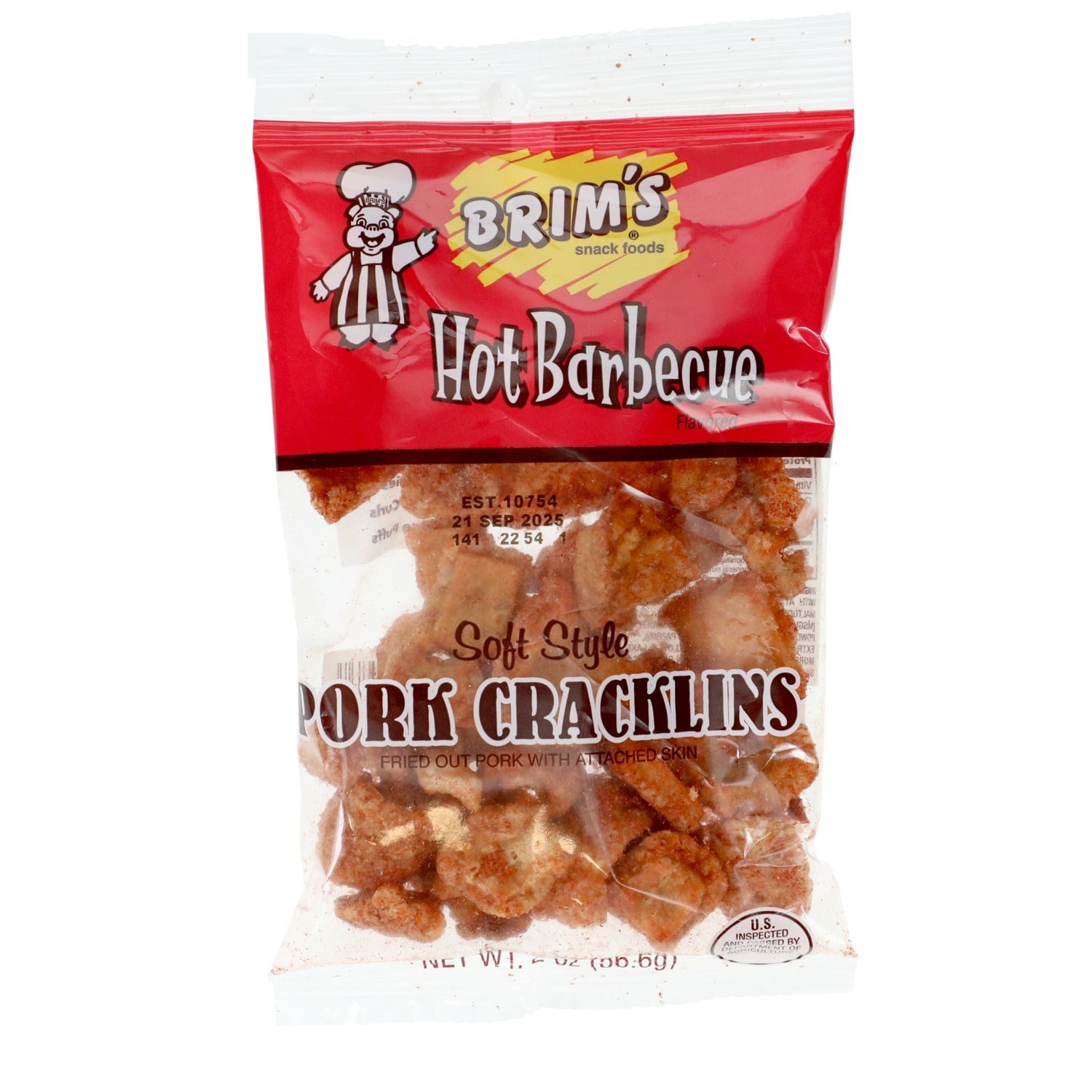Brimâs Hot Barbecue Soft Cracklin Pork Rind Snacks, 2 oz.