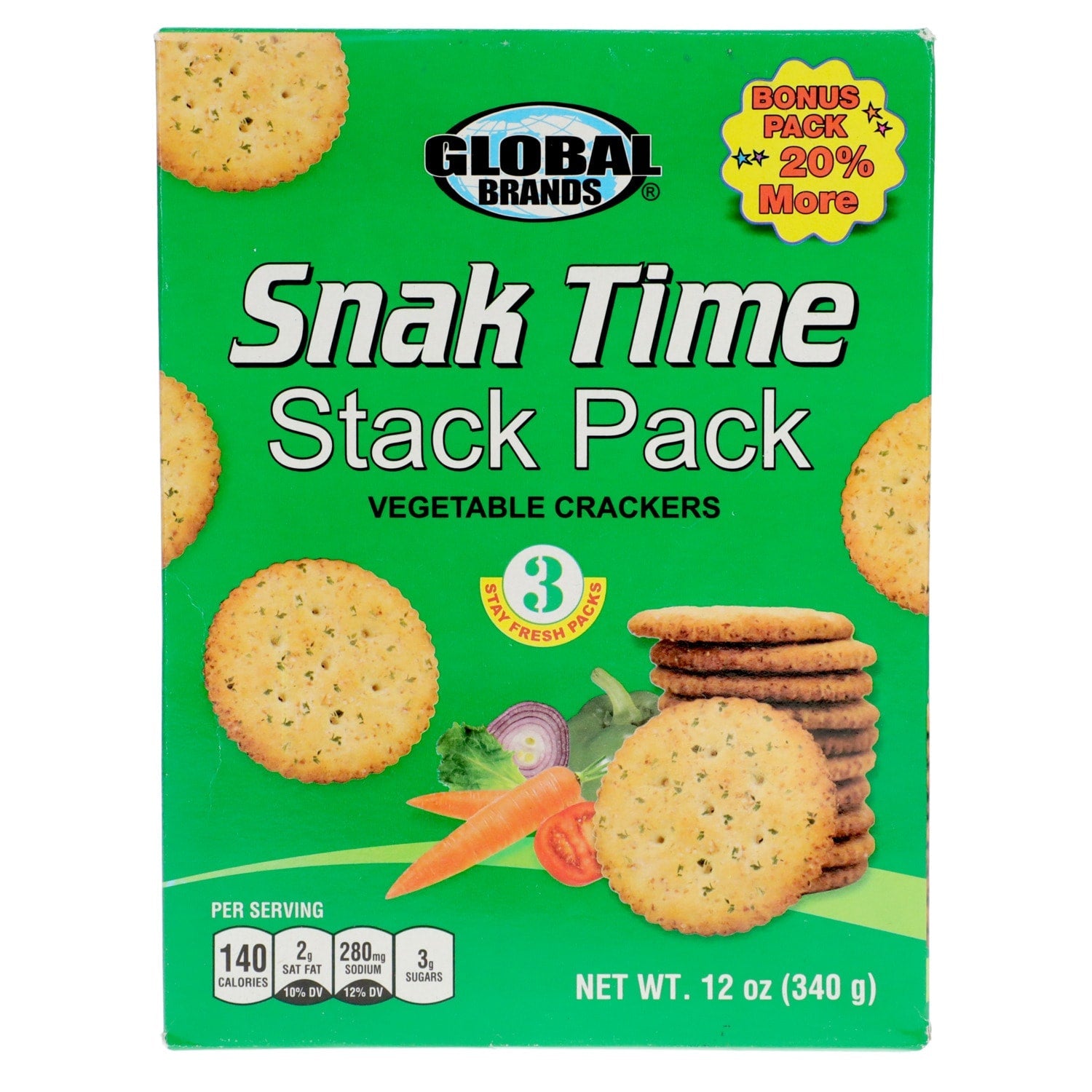 Global Brands Snak Time Stack Pack Vegetable Crackers, 12 oz. Box