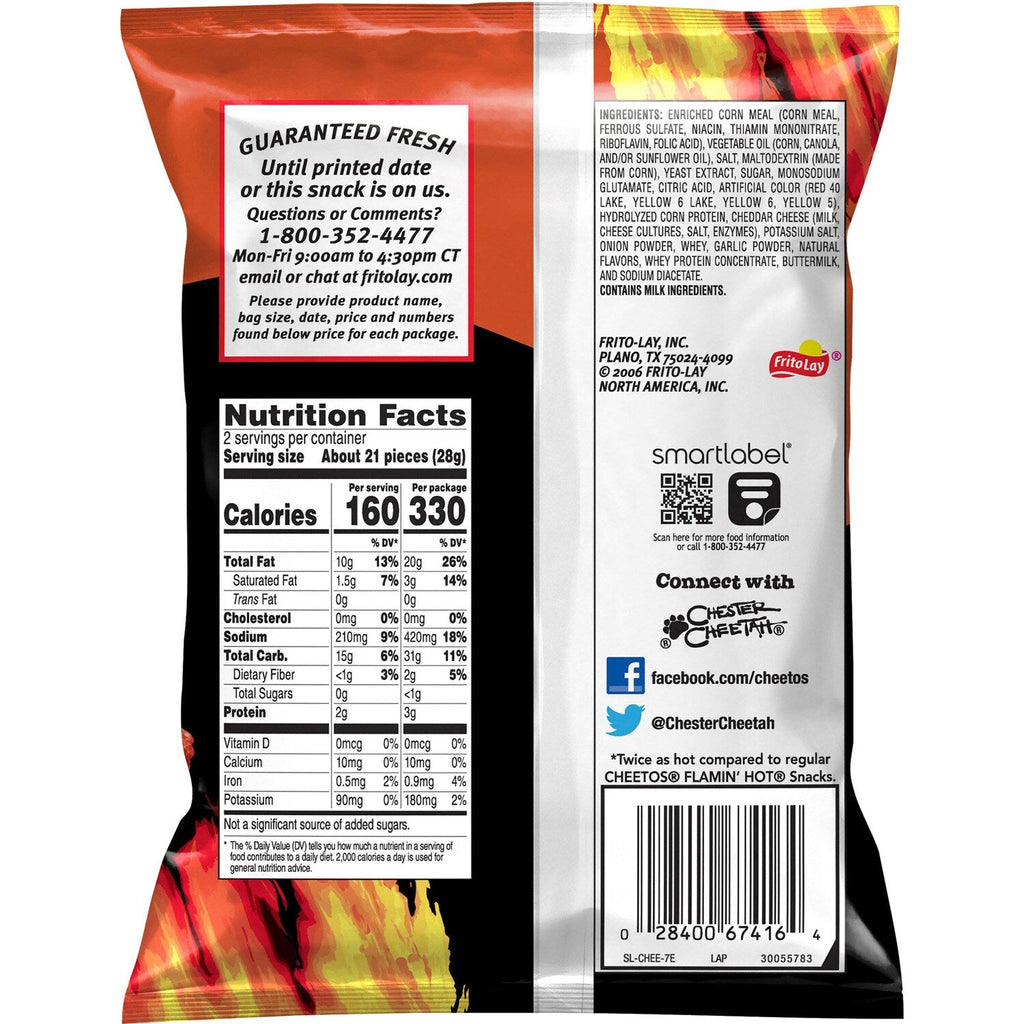 Cheetos Crunchy Cheese Flavored Snacks Xxtra Flamin' Hot Flavored 2 Oz