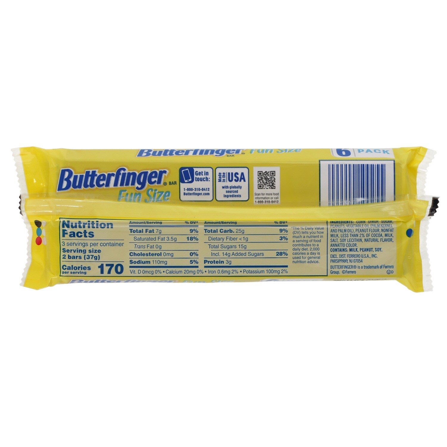 Butterfinger Fun Size Candy Bar, 6-pc Pack.