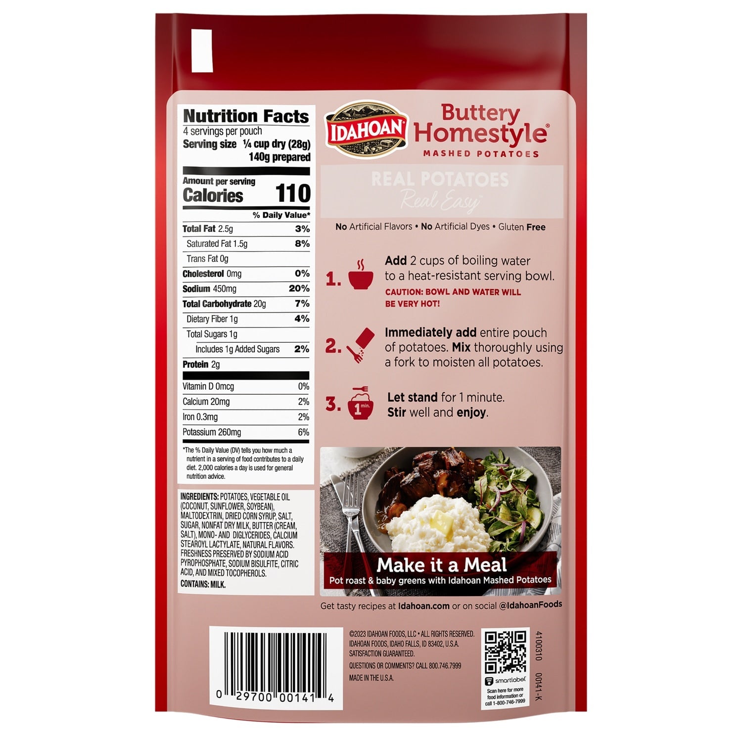 Idahoan Buttery Homestyle Mashed Potatoes, 4-oz. Pouch