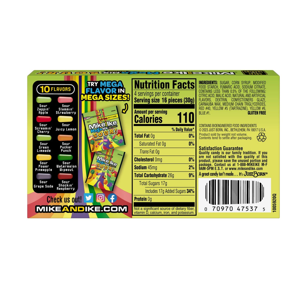 Mike And Ike Mega Mix Sour Theater Box Candy, 4.25 oz.