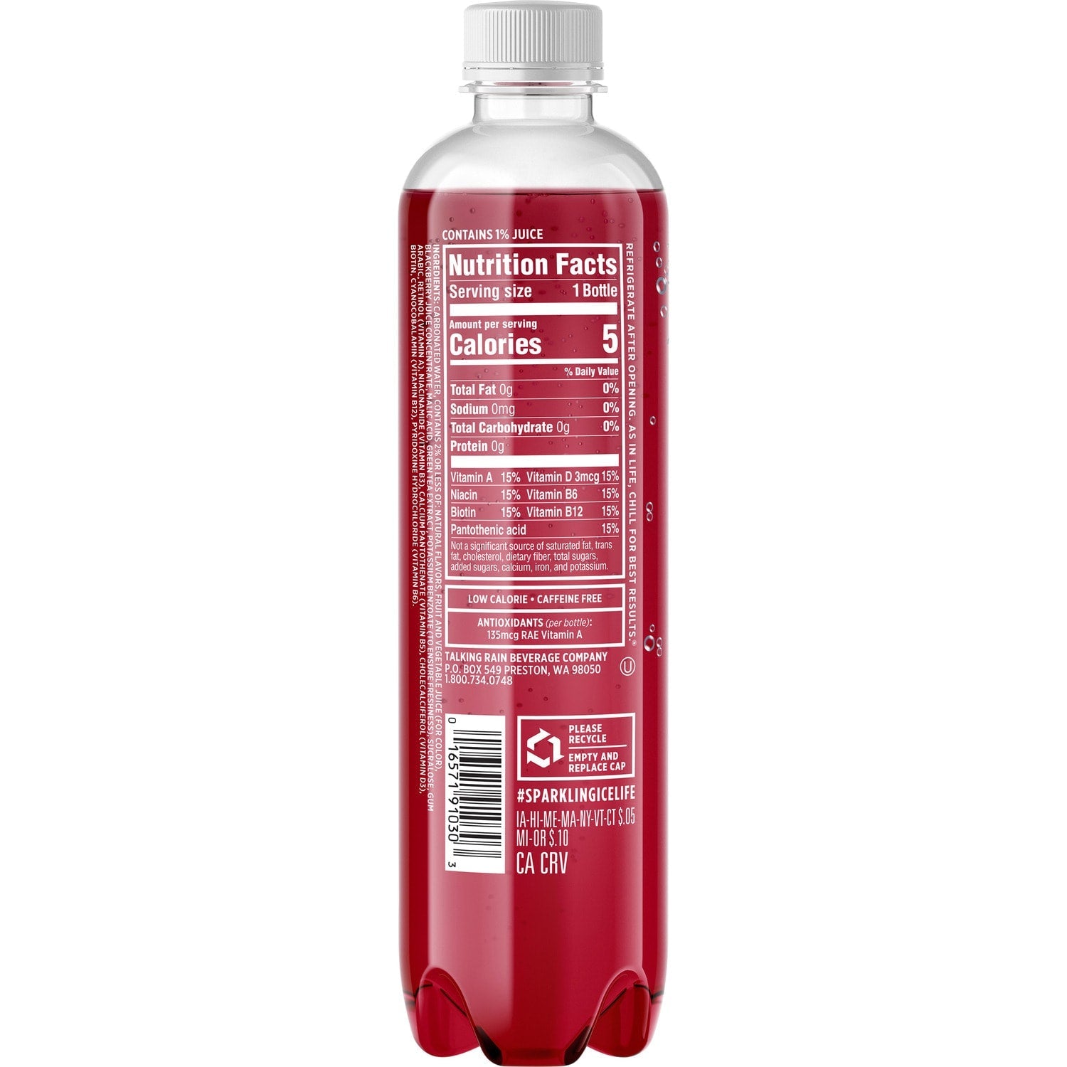 Sparkling Ice Black Raspberry Flavored Spring Water, 17-oz. Bottle