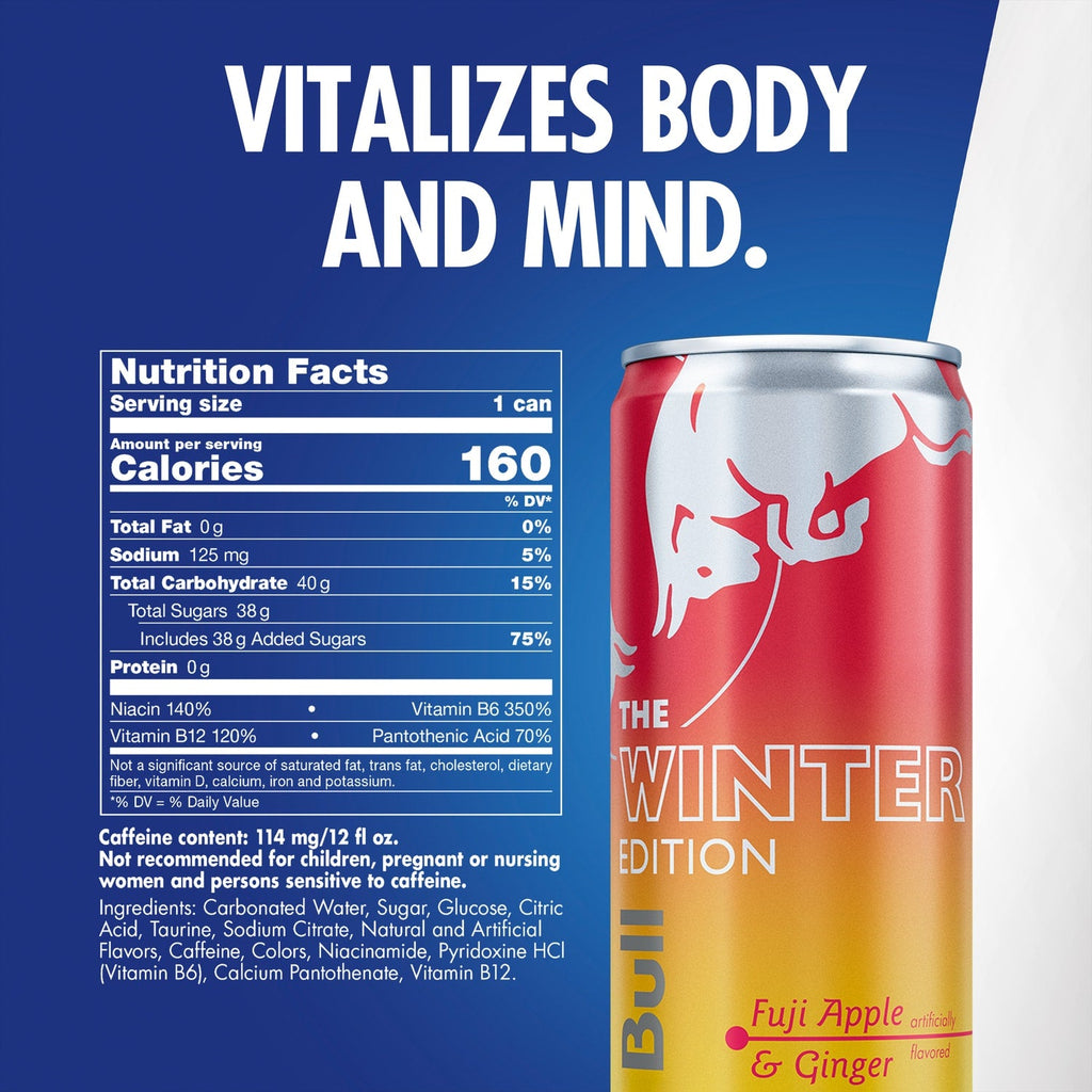 Red Bull Winter Edition Energy Drink, Fuji Apple &amp; Ginger, 12 fl. oz. Can, 114mg Caffeine, Taurine&nbsp;&amp; B&nbsp;Vitamins
