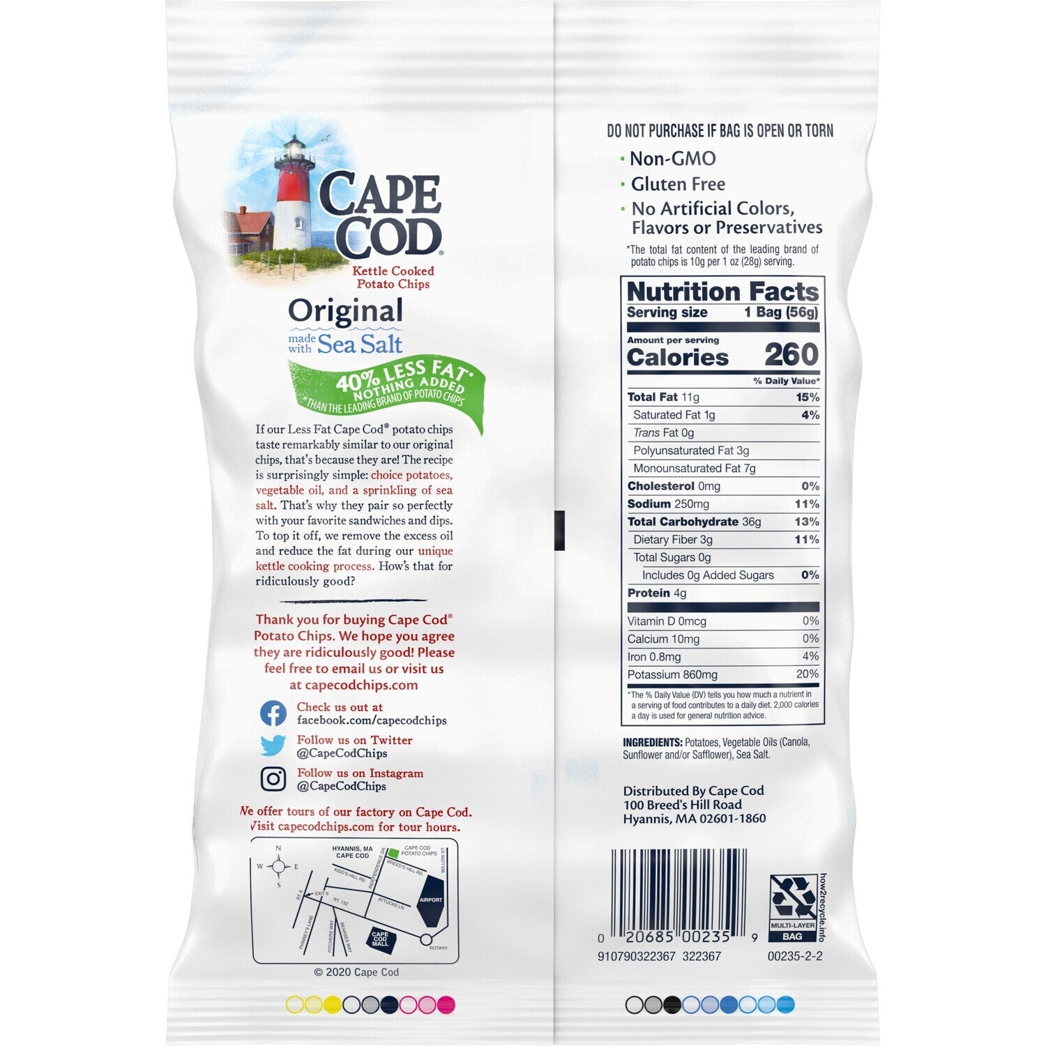 Cape Cod Potato Chips, Less Fat Original Kettle Cooked Chips, 2 oz.