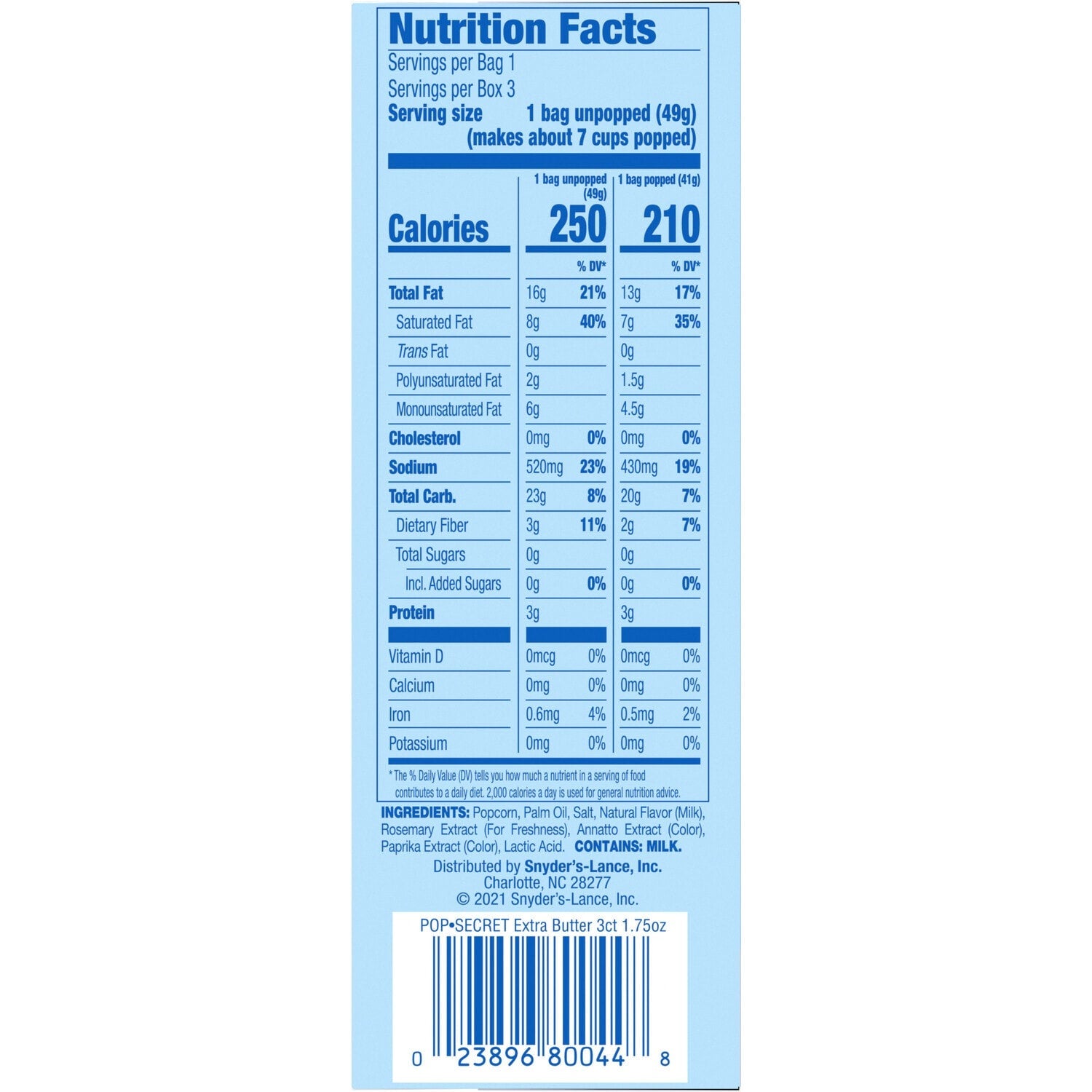 Pop Secret Popcorn - Extra Butter Microwave Popcorn, 1.75-oz. Snack Bags, 3 ct.