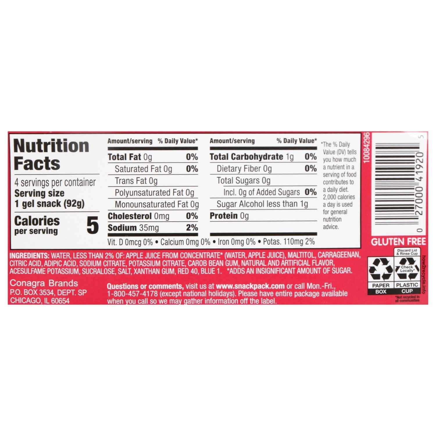 Snack Pack Juicy Gels Cherry, 4-ct. Pack