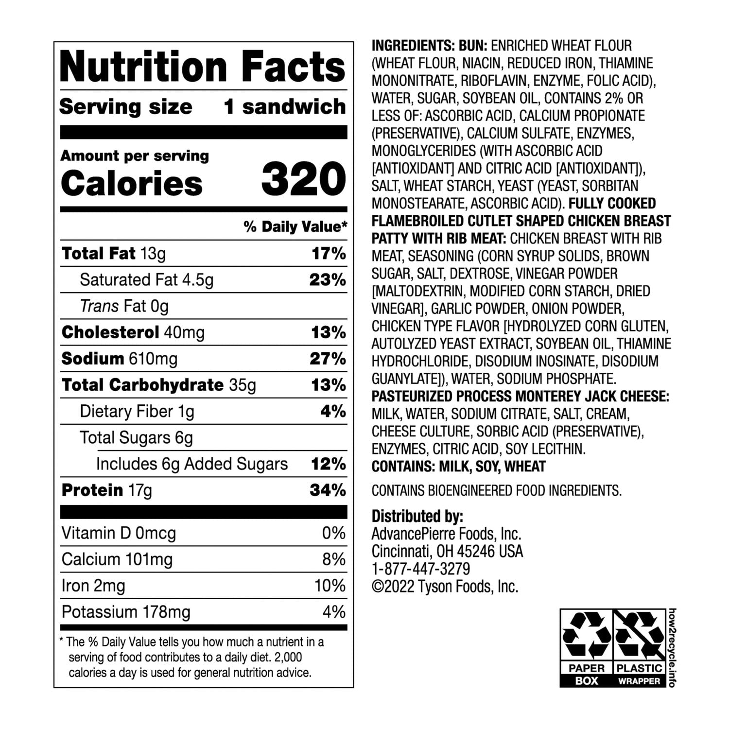 Fast Bites Microwaveable Grilled Chicken Sandwich, 4.4 oz.