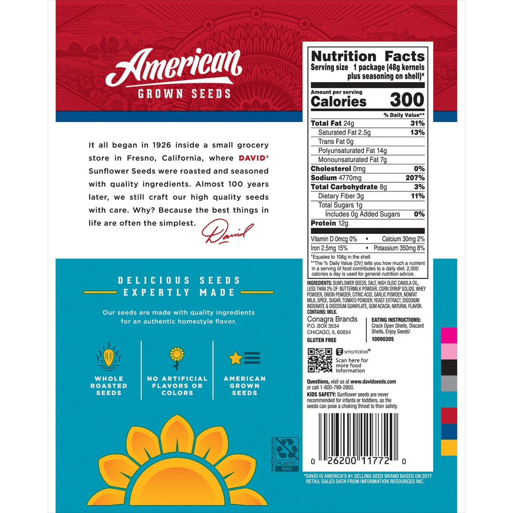 DAVID Jumbo Sunflower Seeds, Ranch Flavor, 3.75 oz.