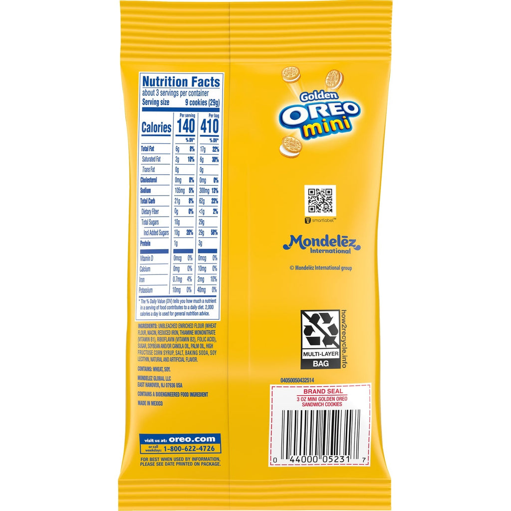Nabisco Mini Golden Oreo Cookies, 3-oz. Bag
