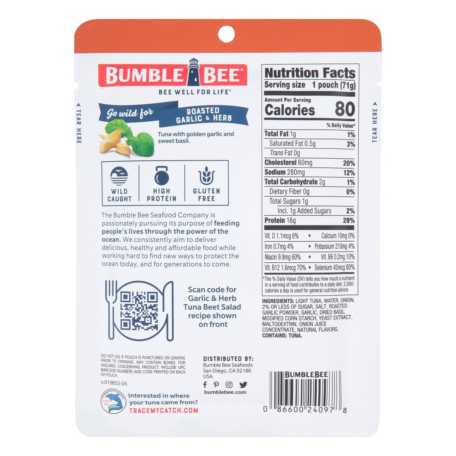 Bumble Bee Roasted Garlic &amp; Herb Seasoned Tuna, 1-ct.