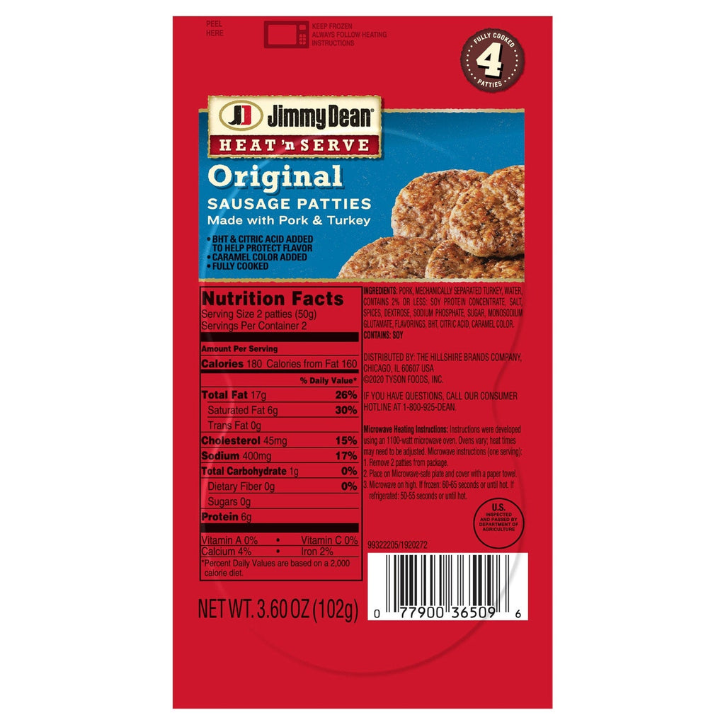 Jimmy Dean Fully Cooked Original Pork Sausage Patties, 3.6 oz.