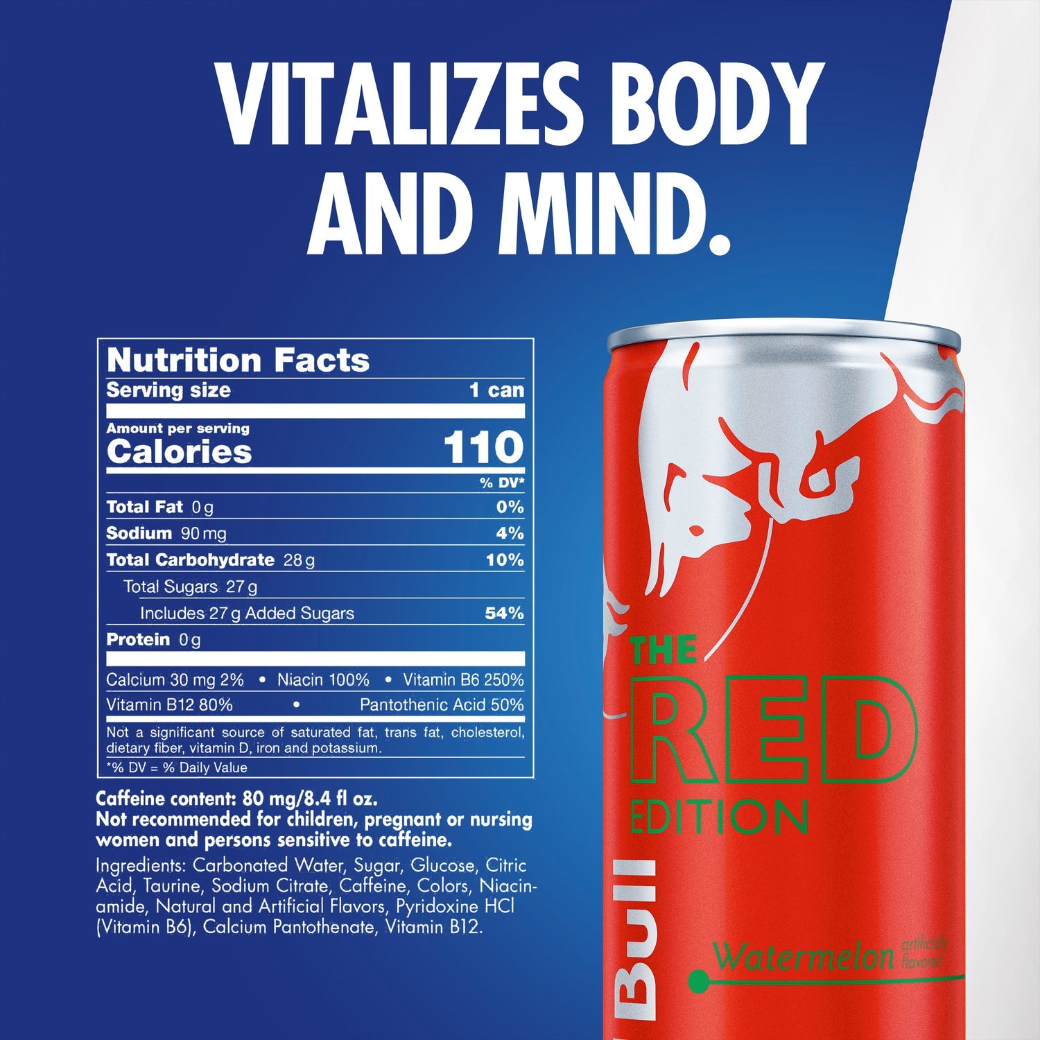 Red Bull Red Edition Energy Drink, Watermelon, 80mg Caffeine, 8.4 fl oz Can