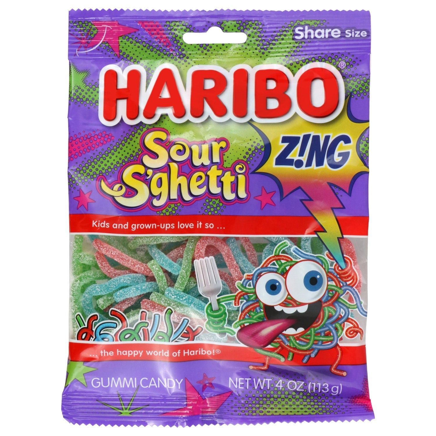 Haribo Sour S'ghetti Candy Strings, 4-oz.