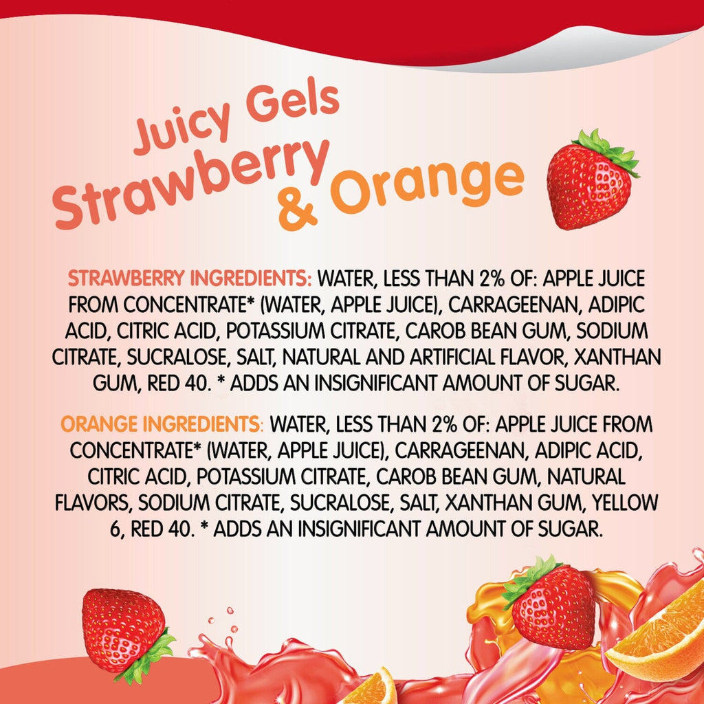 Snack Pack Zero Sugar Strawberry and Orange Flavored Juicy Gels, 3.25 oz Snack Cups, 4 Count