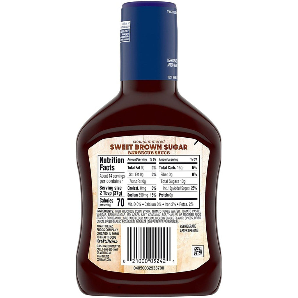 Kraft Slow-Simmered Sweet Brown Sugar Barbecue Sauce &amp; Dip, 18 oz. Bottles